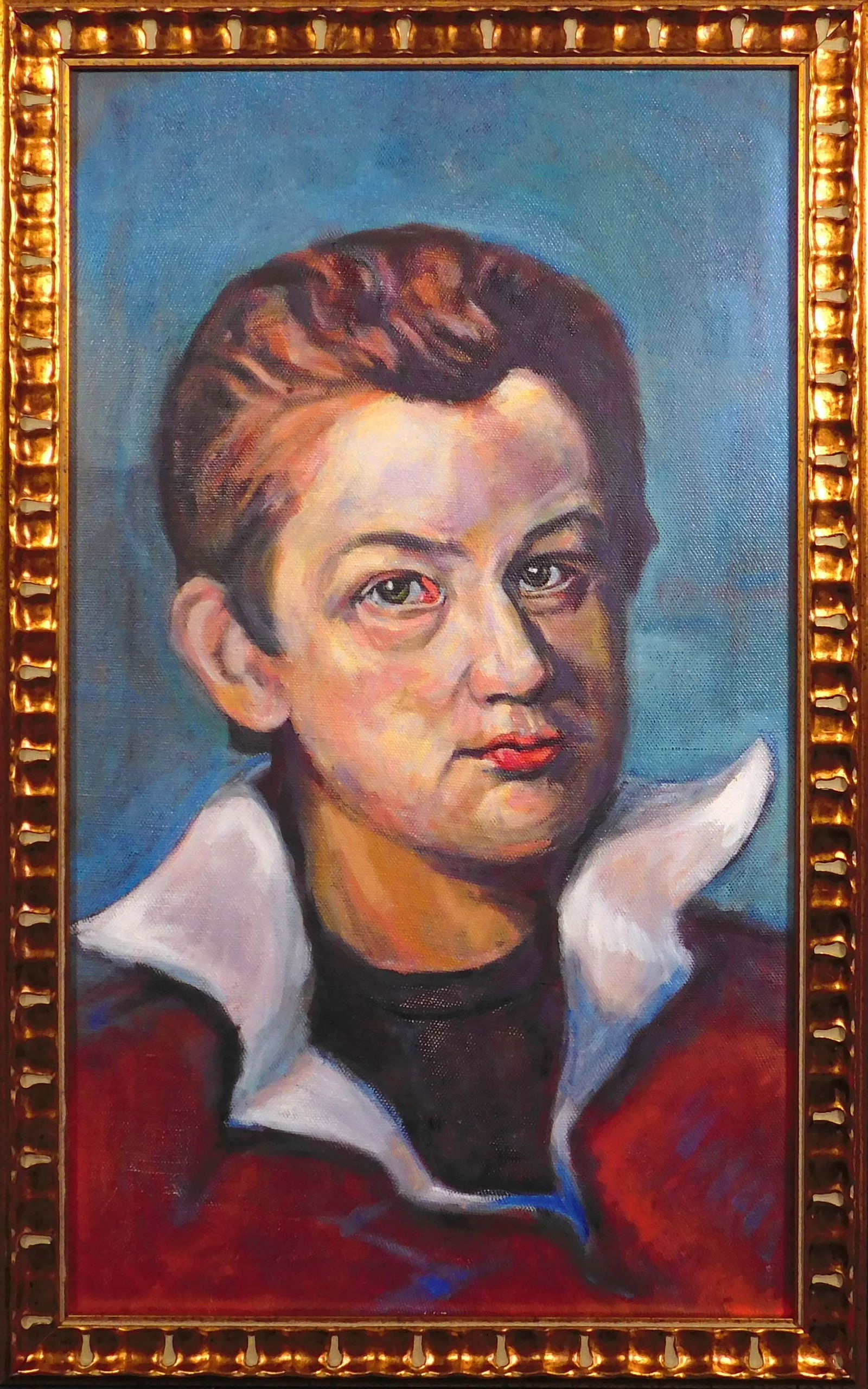 A Man with Flipped Collar (School of Lucian Freud): A Man with Flipped Collar (School of Lucian Freud): Oil on canvas, professionally framed.