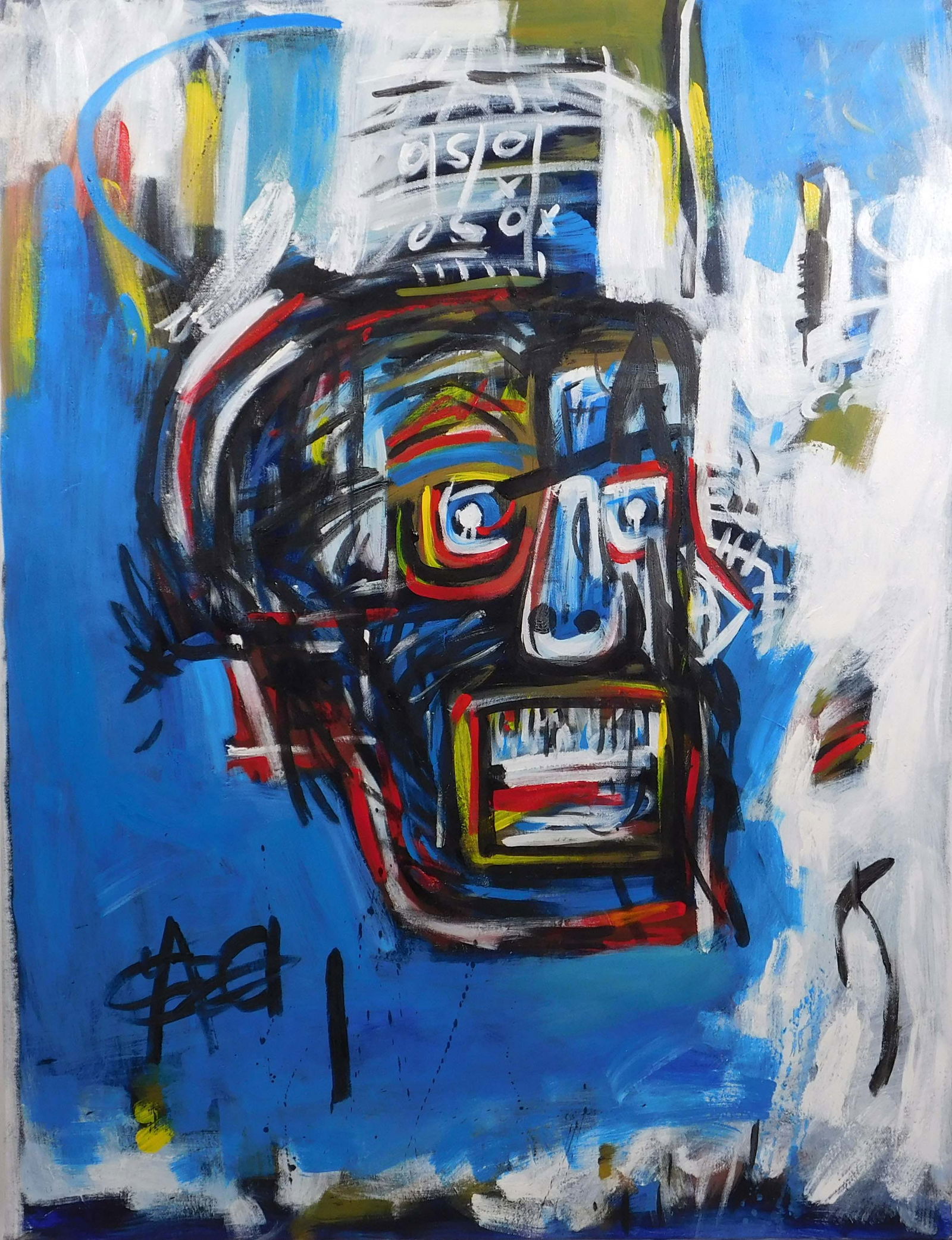 After Jean-Michel Basquiat: Cabeza: Jean-Michel Basquiat (American, 1960-1988) After: Cabeza, 1981. Oil on canvas, unframed. Basquiat first achieved fame as part of SAMO, an informal graffiti duo who wrote enigmatic epigrams in the cult