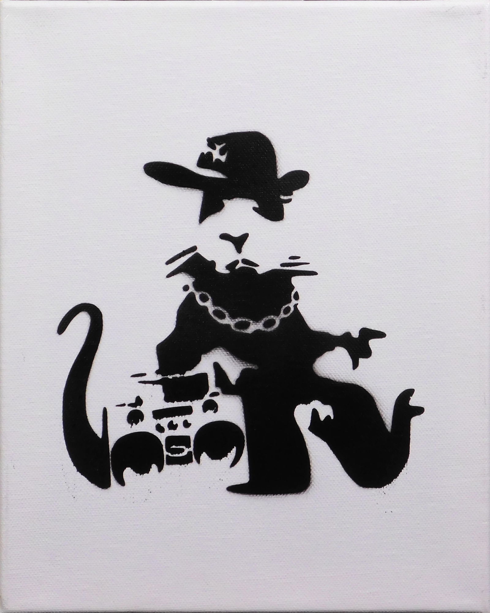 Dismaland Style British Street Art: Boom Box Rat: British Street Art: Boom Box Rat. Spray paint on canvas, unframed.
