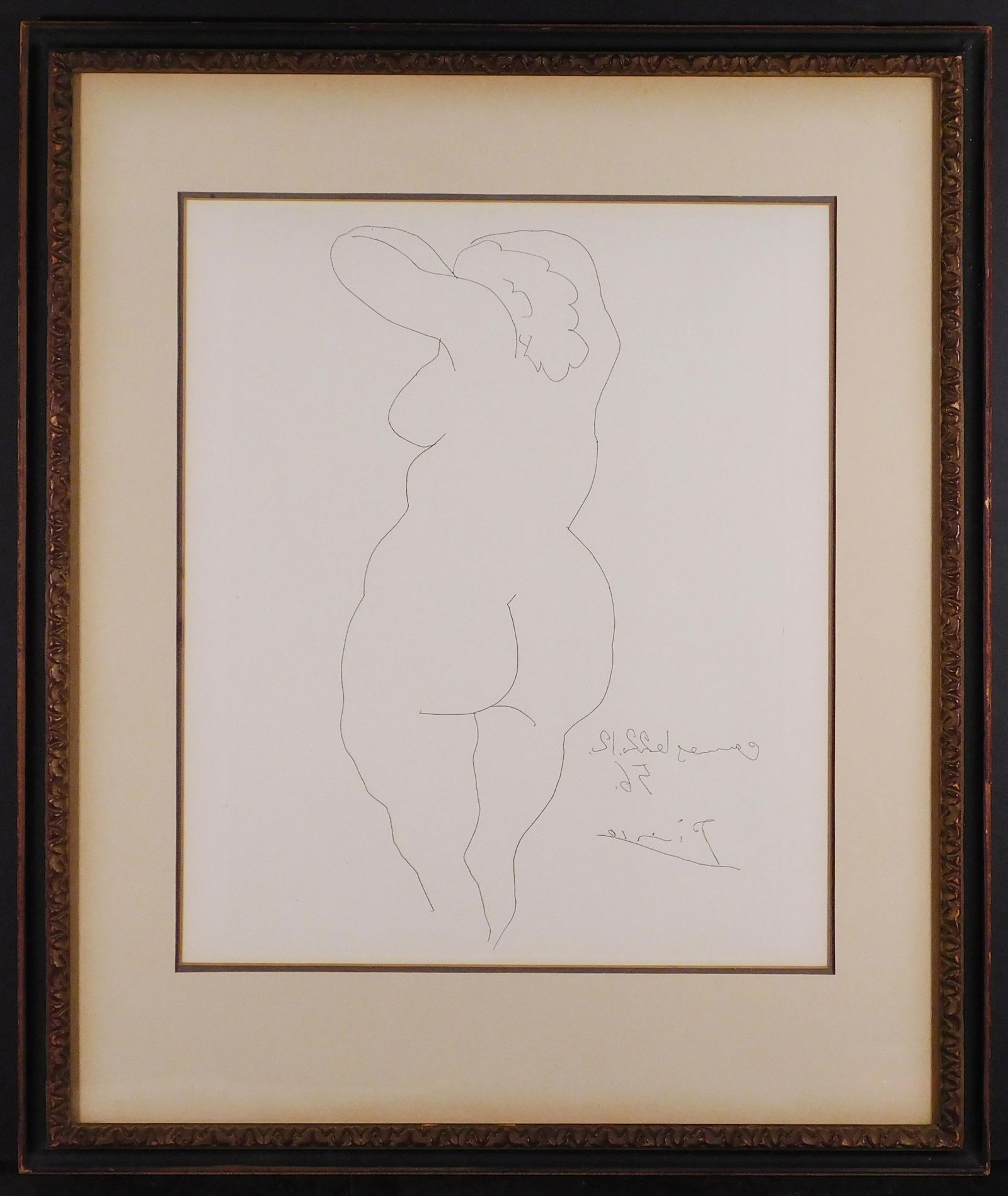 After Pablo Picasso: Nu De Dos Print: After Pablo Picasso (Spanish, 1881-1973): Nu De Dos. Vintage etching printed in the 1970s on fine rag paper. "Nu de Dos" was created by Picasso for a portfolio by Jean Cocteau, which he offered in hom