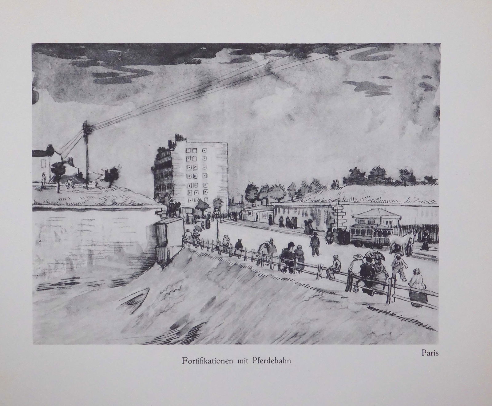 Vincent van Gogh: Fortifikationen mit Pferdebahn, Paris: Vincent van Gogh (Dutch, 1853-1890): Fortifikationen mit Pferdebahn, Paris. Limited edition gravure print. Unsigned, unframed. Published by Meier Graefe, 1928, Berlin. This item is accompanied by a do