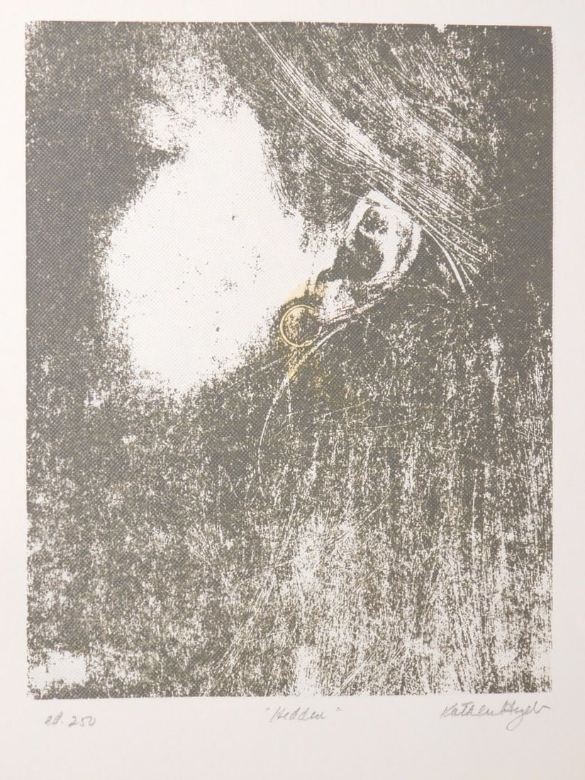 Kathleen Heydt: Hidden: Kathleen Heydt: Hidden, silkscreen on paper, edition 250, signed, unframed. From seventh annual RISD silkscreen portfolio in 1976. 20x16 in. paper Private collection, Boston. Good Condition. 