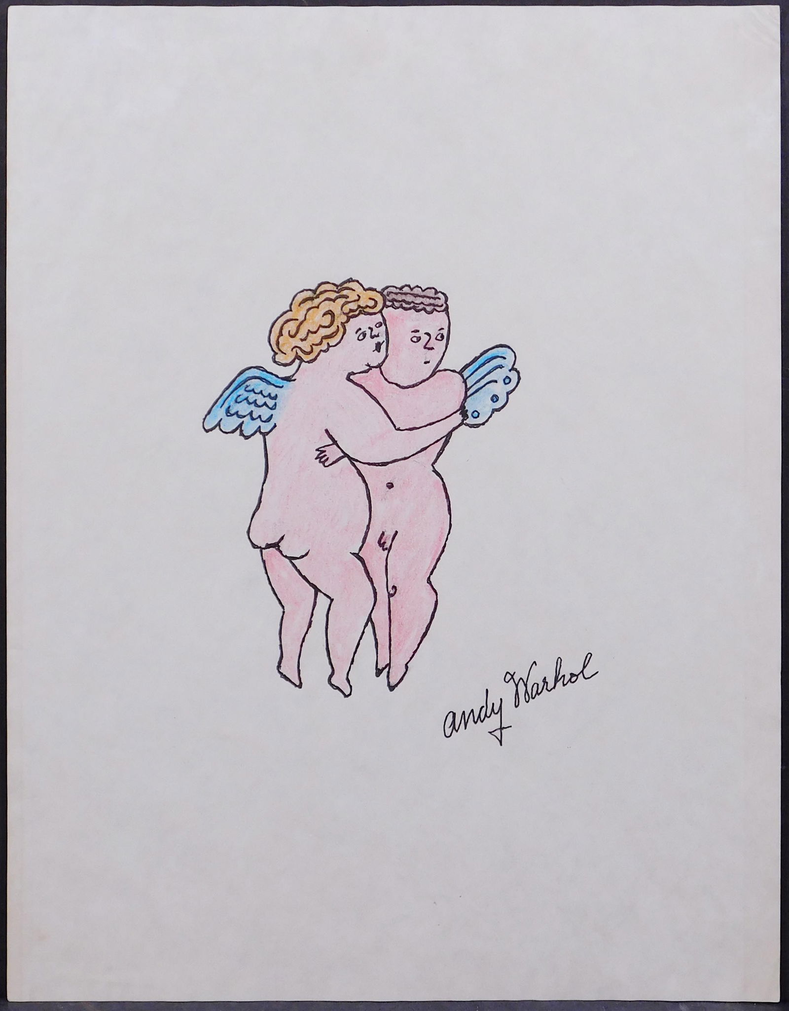 Andy Warhol, attributed: In The Bottom of My Garden: Andy Warhol (American, 1928-1987) attributed: In The Bottom of My Garden, two puti. Pen and ink and colored pencil on paper, signed below, unframed. Andrew Warhola was an American artist, director