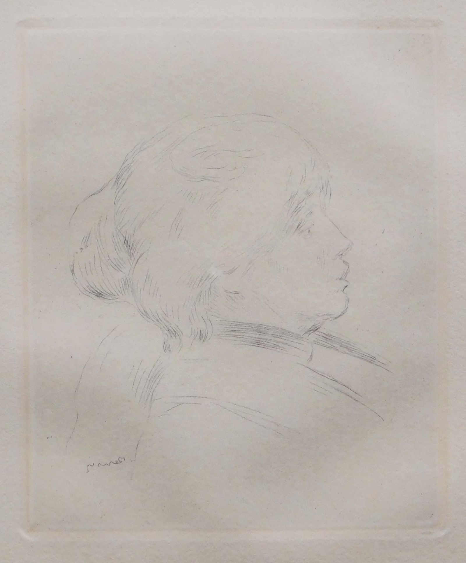 Pierre-Auguste Renoir: Berthe Morisot: Pierre-Auguste Renoir (French, 1841-1919): Berthe Morisot. Posthumous etching on paper, framed. Pierre-Auguste Renoir was a French artist who was a leading painter in the development of the