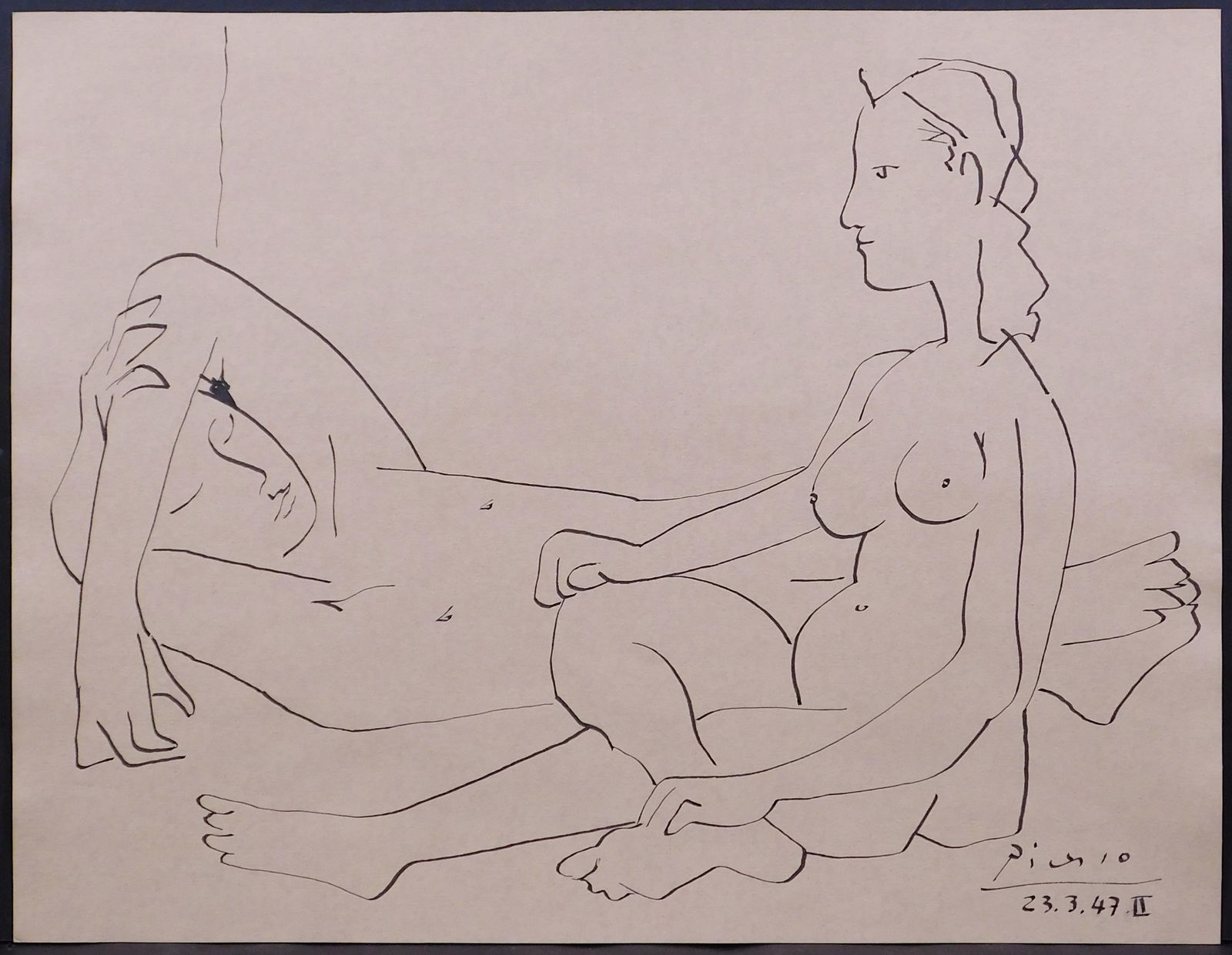 Style of Pablo Picasso: Deux Femmes Nues: Style of Pablo Picasso: Deux Femmes Nues, 23.3.47II . Pen and Ink on paper, signed and dated, unframed. 28.2 x 36.6 cm; 11.25 x 14.5 inches. Private collection England, Estate of Silvio Aguayo Espejo