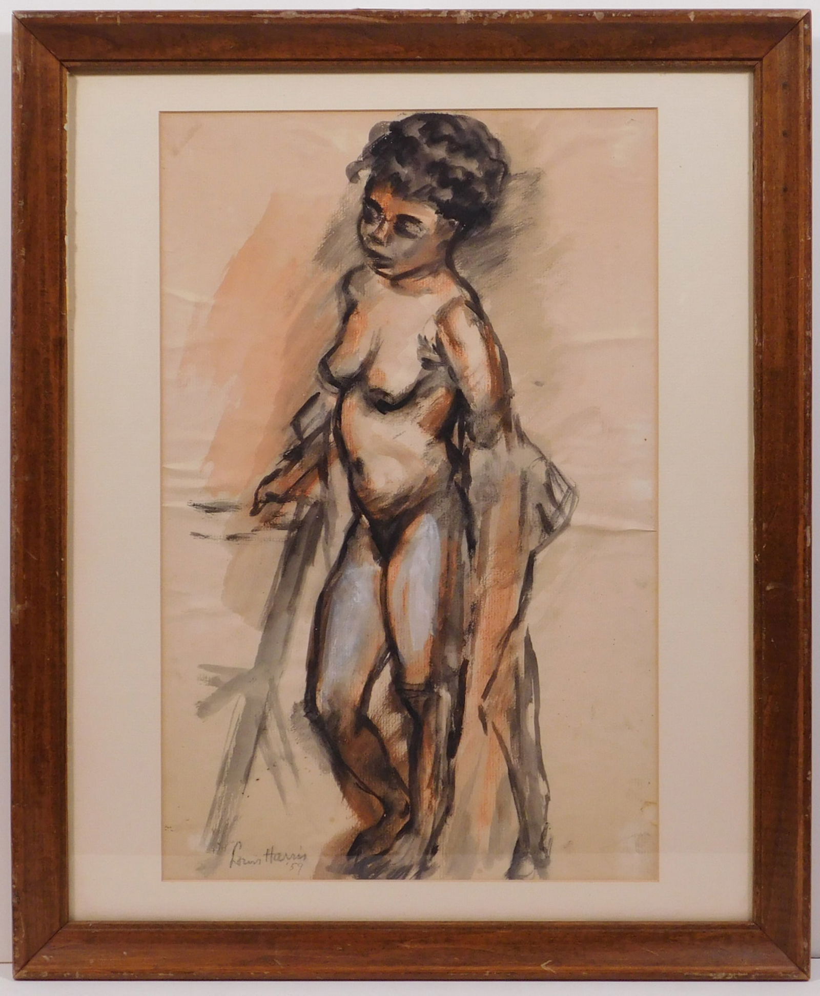 Louis Harris: African American Nude Study: Louis Harris (American, 1902 - 1970): Nude Study of an African American Woman, 1959. Watercolor on paper, signed and dated lower left, framed. Louis Harris (1902-1970) was an American painter known fo