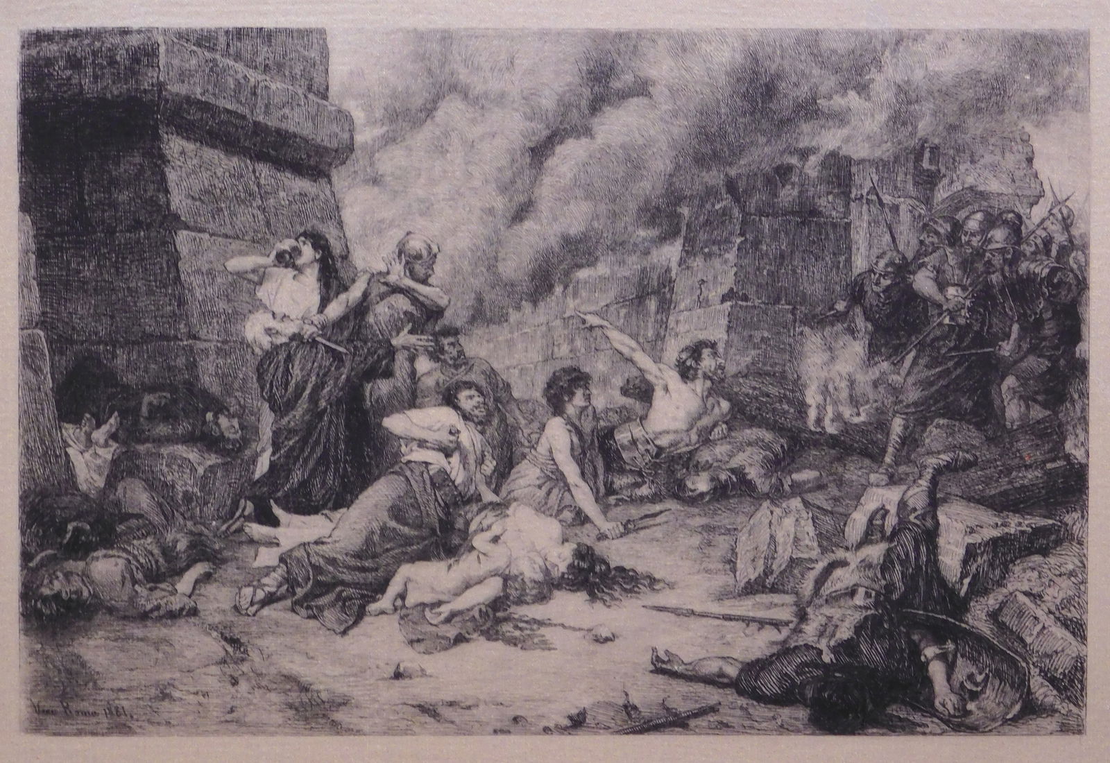 Classical Scene on Satin: Classical Scene on Satin. d'Apres Vera, printed on silk, and mounted to mat board, unframed. 19 x 24 inches mat board; 6 x 9 inches plate. Private collection, Boston. Excellent, well preserved