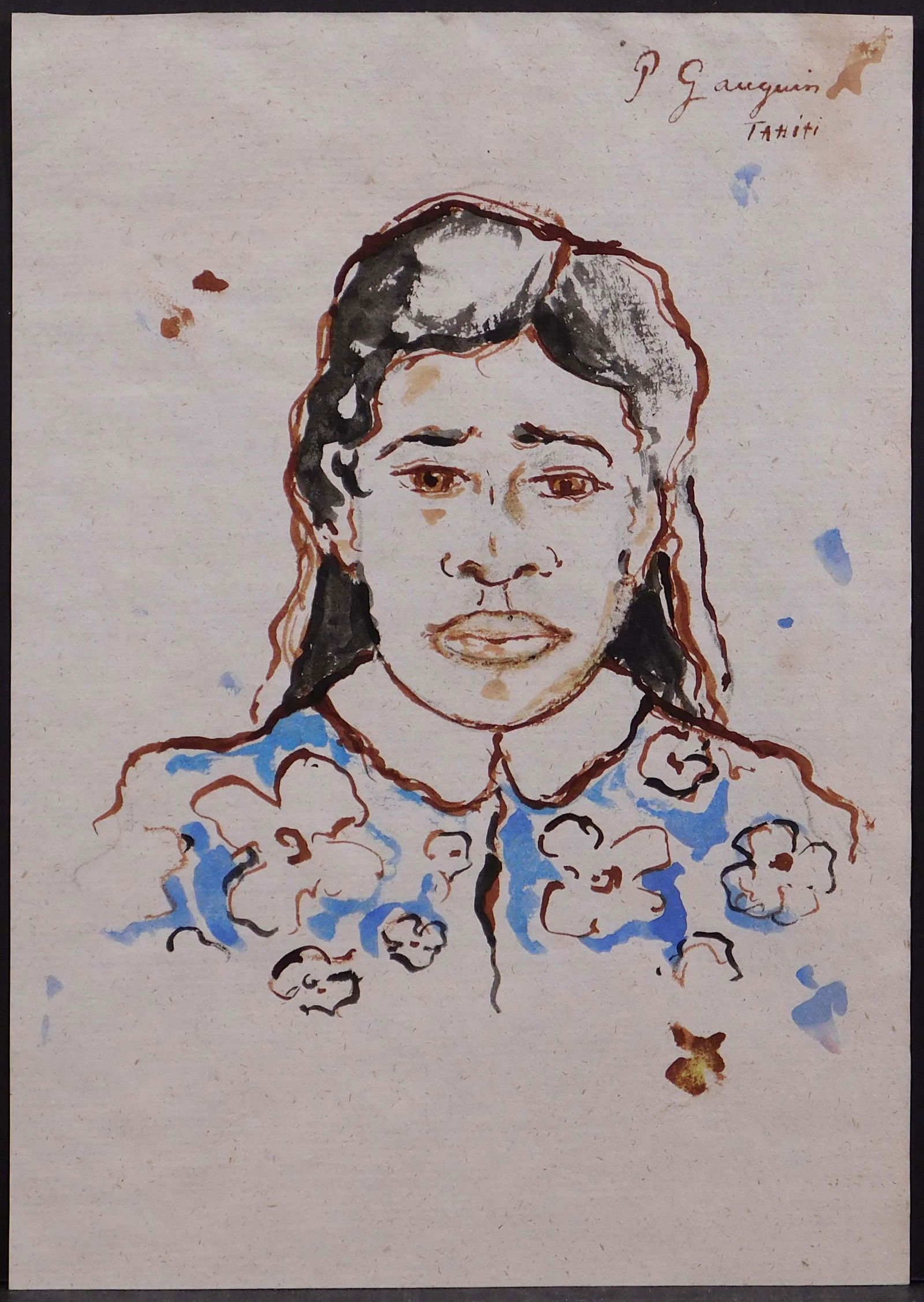 Paul Gauguin, Attributed/Manner of: Tahitienne: Paul Gauguin (French, 1848-1903) Attributed / Manner of: Tahitienne. Brown ink and watercolor with traces of pencil on laid drawing paper, signed and titled upper right. Hinging verso. Paul Gauguin wa