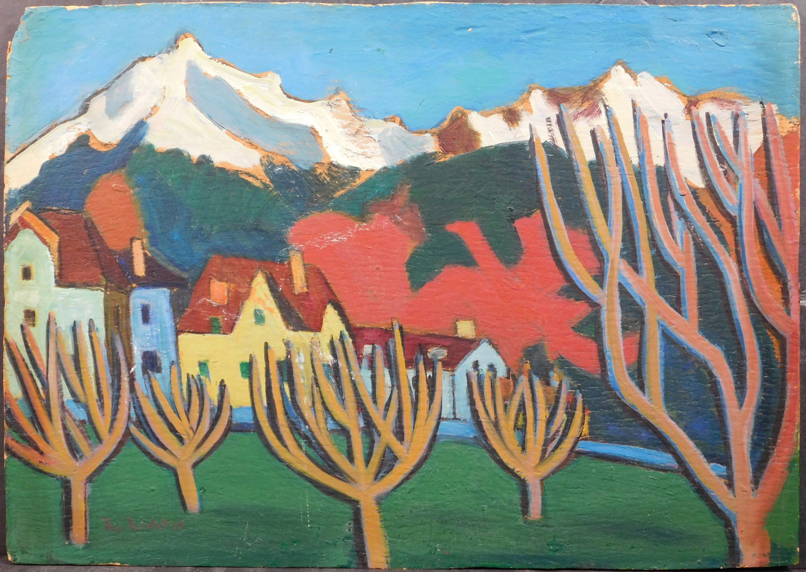 R. Lichtor: Fauvist Landscape: R. Lichtor (20th Century): Fauvist Landscape. Oil on board, signed lower left and verso, unframed. 14 x 20 inches board. Private collection, Madison, Wisconsin, USA. Good condition; several