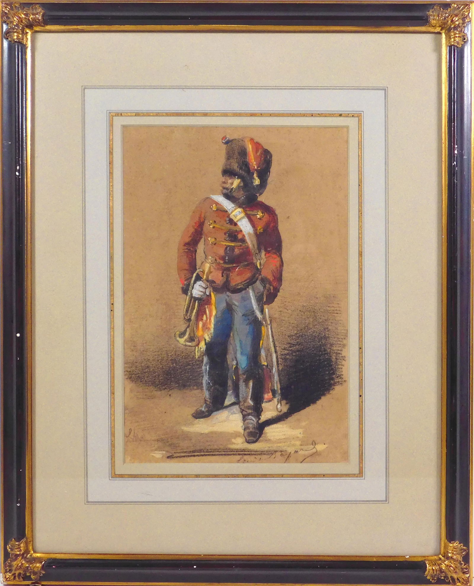 Emile Bayard: French Soldier: Émile Antoine Bayard (French, 1837 - 1891): French Soldier. Watercolor and charcoal on paper, signed in pencil below, professionally framed and matted. Emile-Antoine Bayard was a French illustrator,