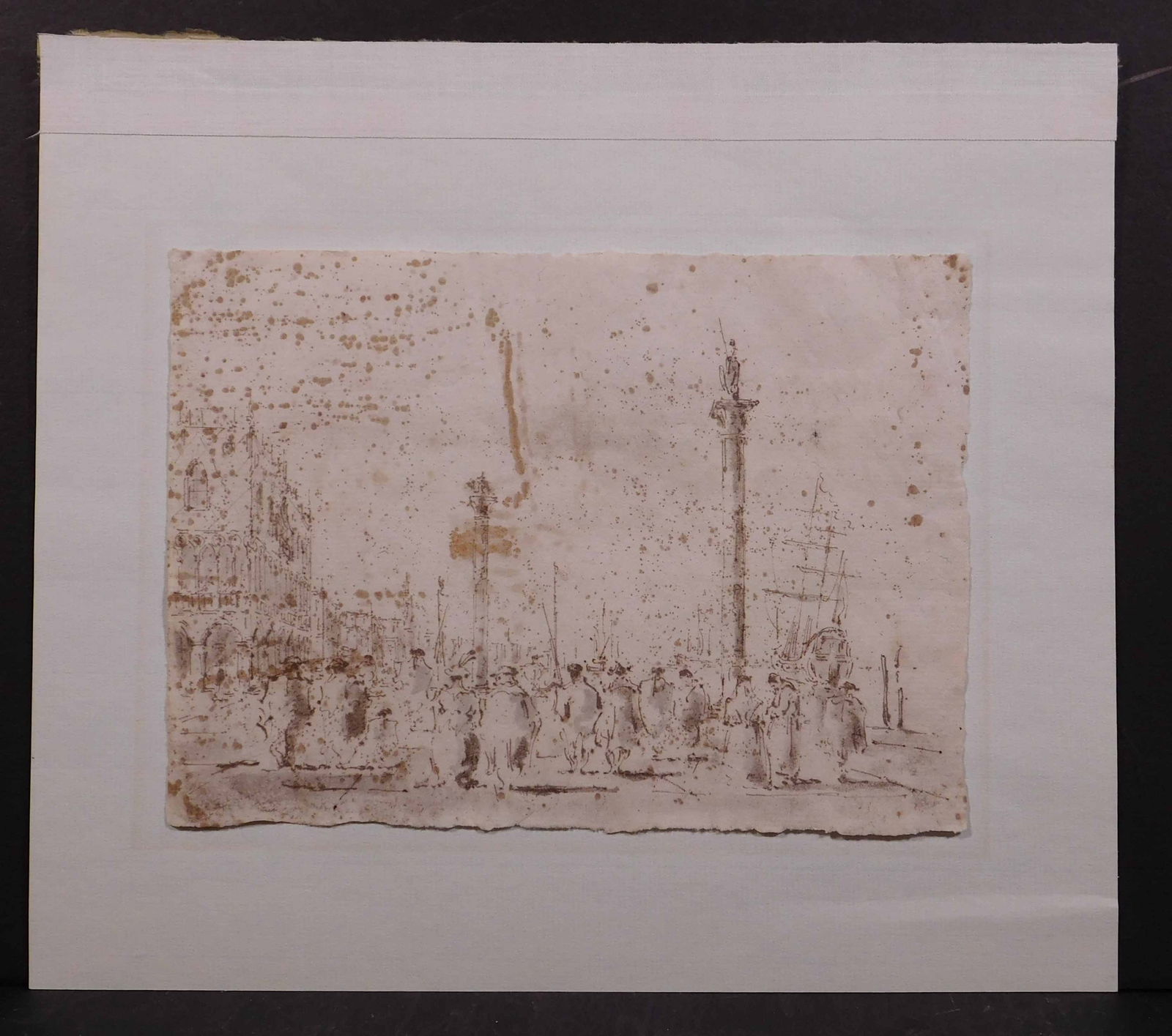 School of Francesco Lazzaro Guardi (Italian, 1712 - 1793): Doge's Palace, St. Mark's Venice: School of Francesco Lazzaro Guardi (Italian, 1712 - 1793): Doge's Palace, St. Mark's Venice, 18th Century. Pen and ink on paper hinged to laid, accompanied by a label , unframed, unsigned, undated. 