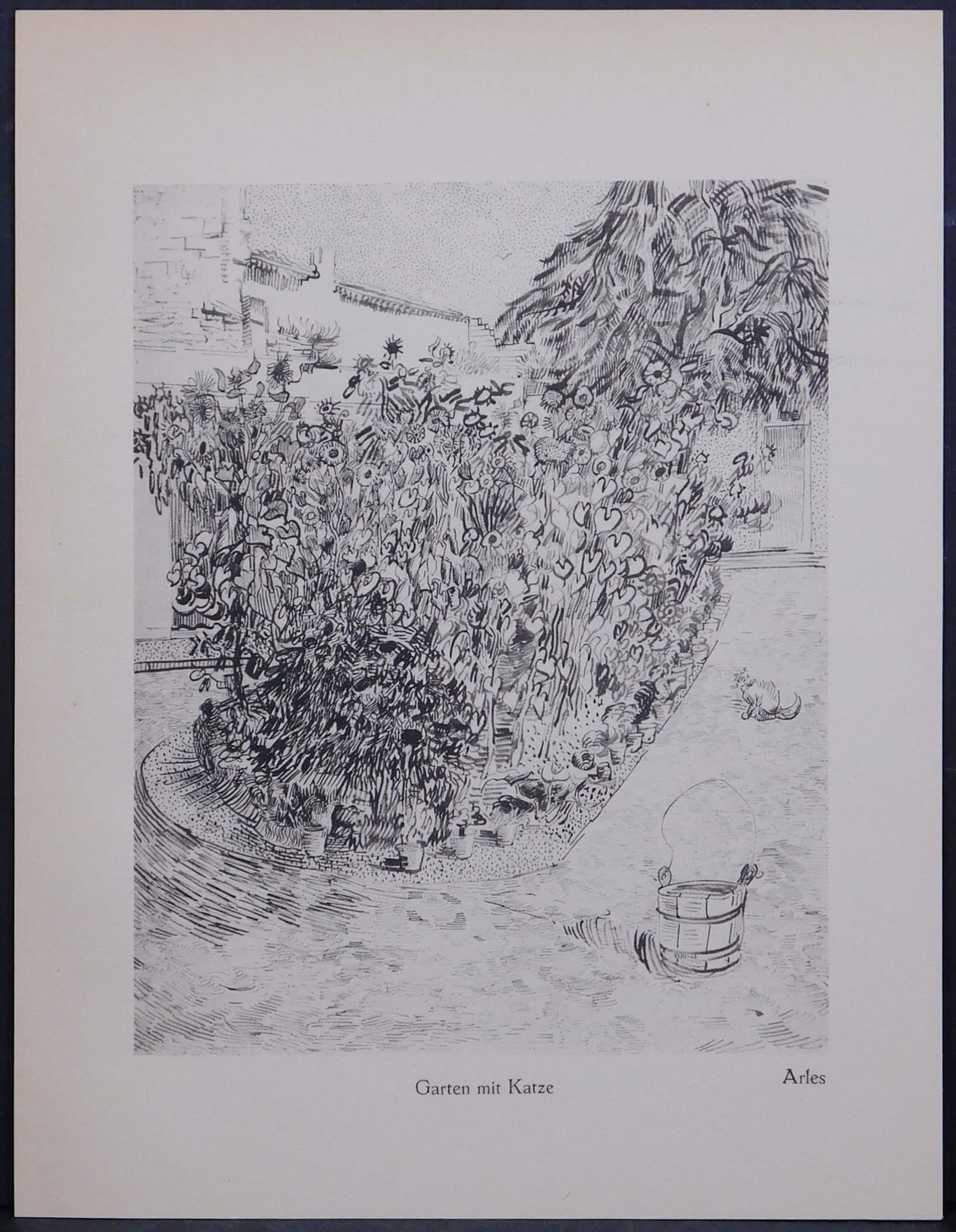 After Vincent van Gogh (Dutch, 1853-1890): Garten mit Katze, Arles: After Vincent van Gogh (Dutch, 1853-1890): Garten mit Katze, Arles. Limited edition gravure. Unsigned, un framed. Printed by Otto Wacker-Verlag in Berlin, 1923. This item is accompanied by a
