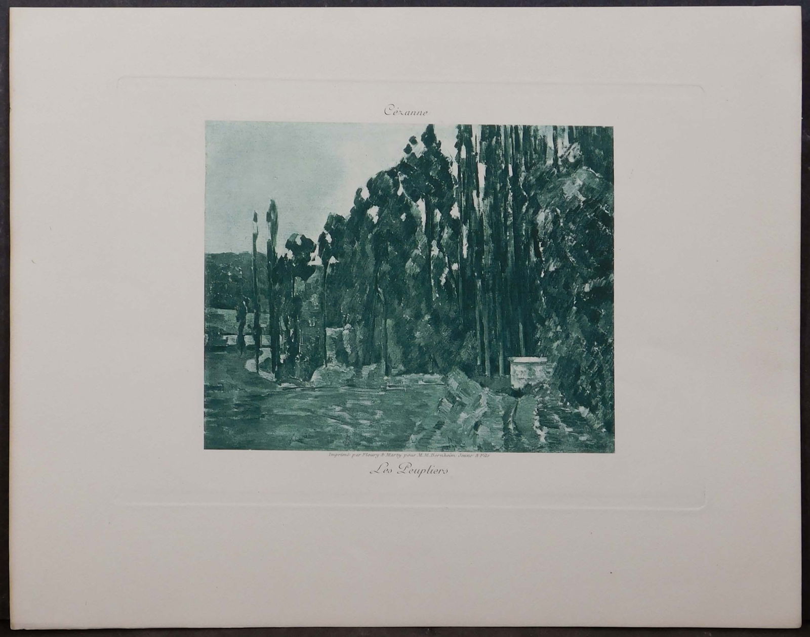 After Paul Cezanne: Les Peupliers: After Paul Cezanne (French, 1839-1906): Les Peupliers. Limited edition gravure. Unsigned, un framed. Published by Bernheim Jeune and Flourey et Marty, Paris, 1901. A document listing provenance from