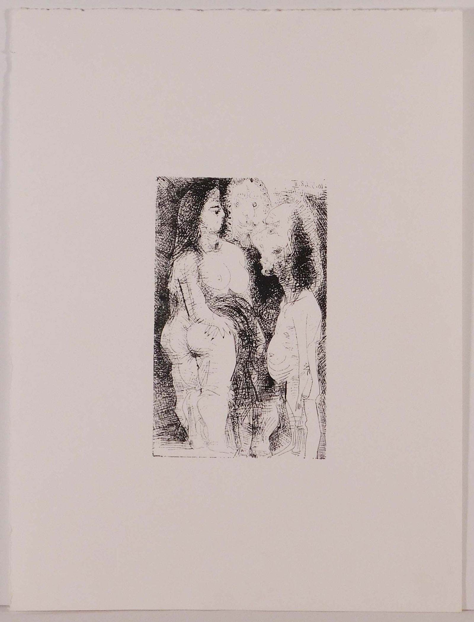 Style of Pablo Picasso: Deux Nus: Style of Pablo Picasso (Spanish, 1881-1973): Deux Nus. Etching on rag paper, dated in plate (10.5.68.II), unsigned, unframed. 15 x 11.25 inches paper; 7 x 4.25 inches plate. Collection of a California