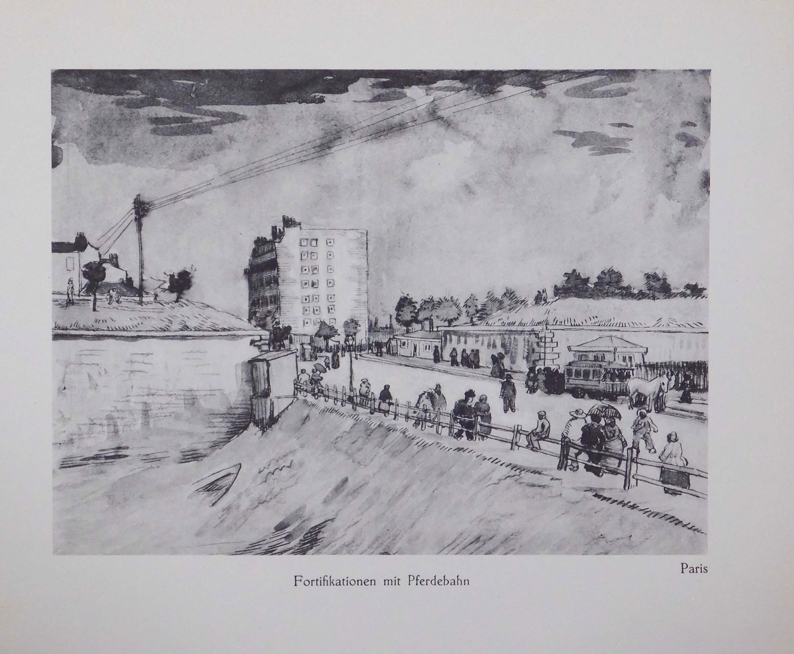 Vincent van Gogh: Fortifikationen mit Pferdebahn, Paris: Vincent van Gogh (Dutch, 1853-1890): Fortifikationen mit Pferdebahn, Paris. Limited edition gravure print. Unsigned, unframed. Published by Meier Graefe, 1928, Berlin. This item is accompanied by a do