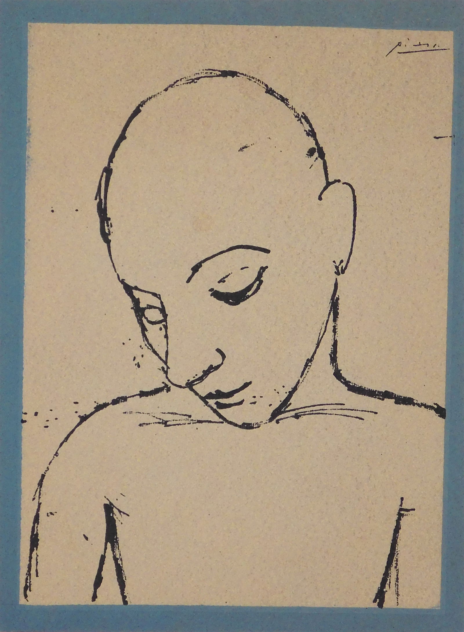 Pablo Picasso: Portrait: Pablo Picasso (Spanish, 1881-1973): Portrait, 1954. Lithograph on cardstock, signed in plate, unframed. 5.5 x 4 inches. Collection of a California Gentleman.