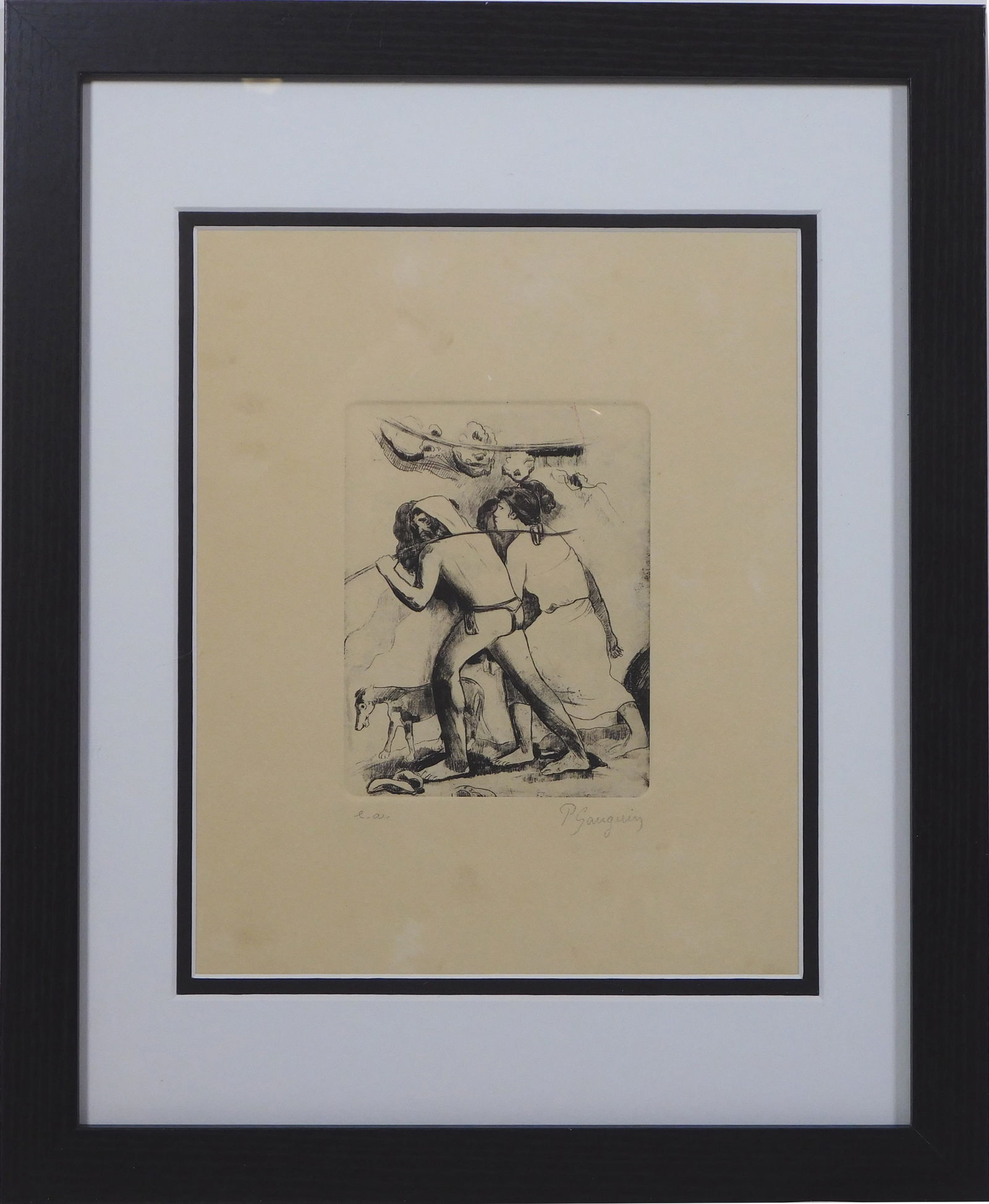 After Paul Gauguin: La Fuite: After Paul Gauguin (After Paul Gauguin (French, 1848-1903: La Fuite, Etching, Hand signed in pencil lower right, P. Gauguin and marked E.A. (Artist's Proof) lower left beneath the image. La Fuite