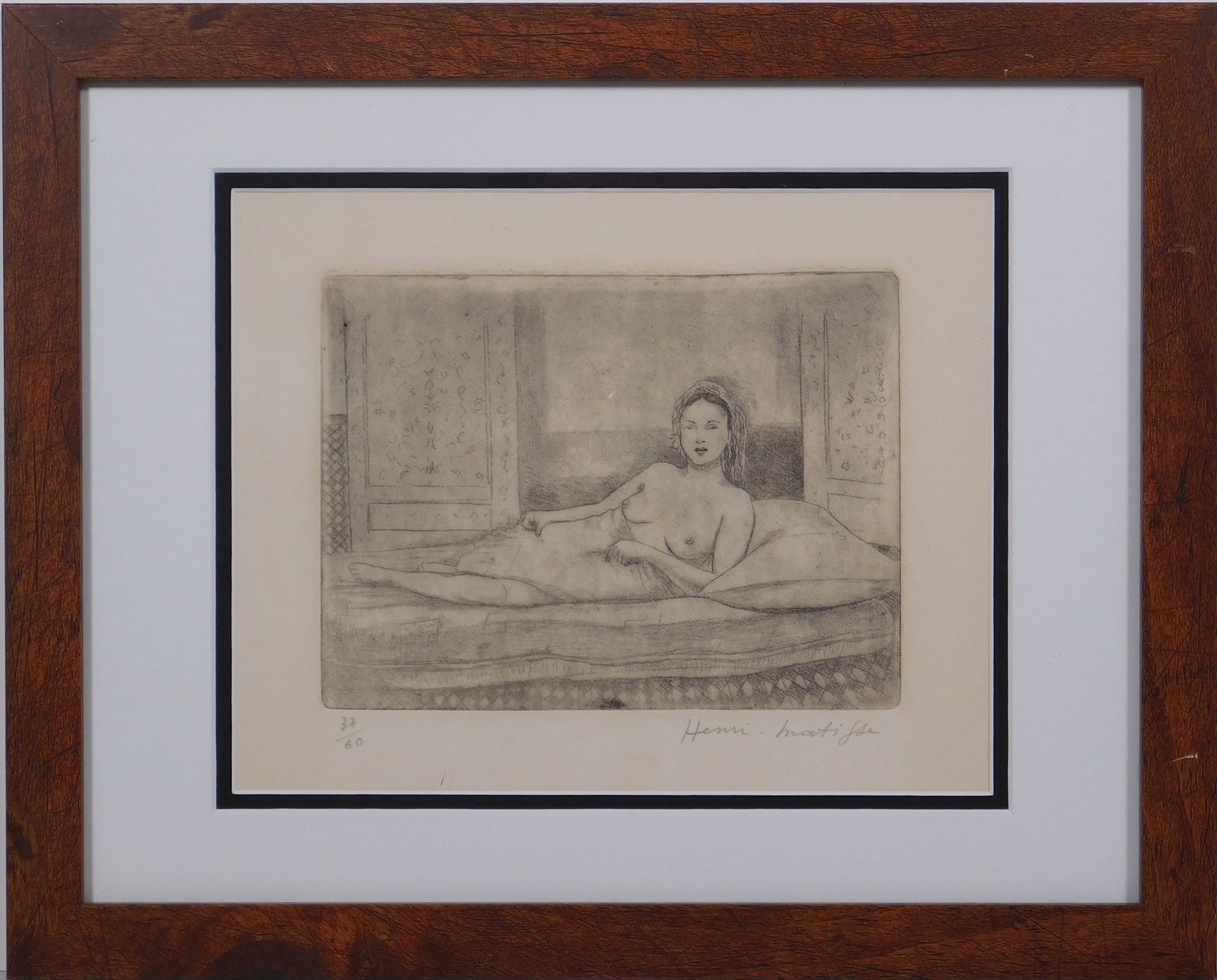 After Henri Matisse: Reclining Nude: After Henri Matisse (French, 1869-1954): Reclining Nude. A limited edition etching on paper signed Henri Matisse. Numbered 37 of 60 lower left. Hand signed lower right, Henri Matisse. The artwork