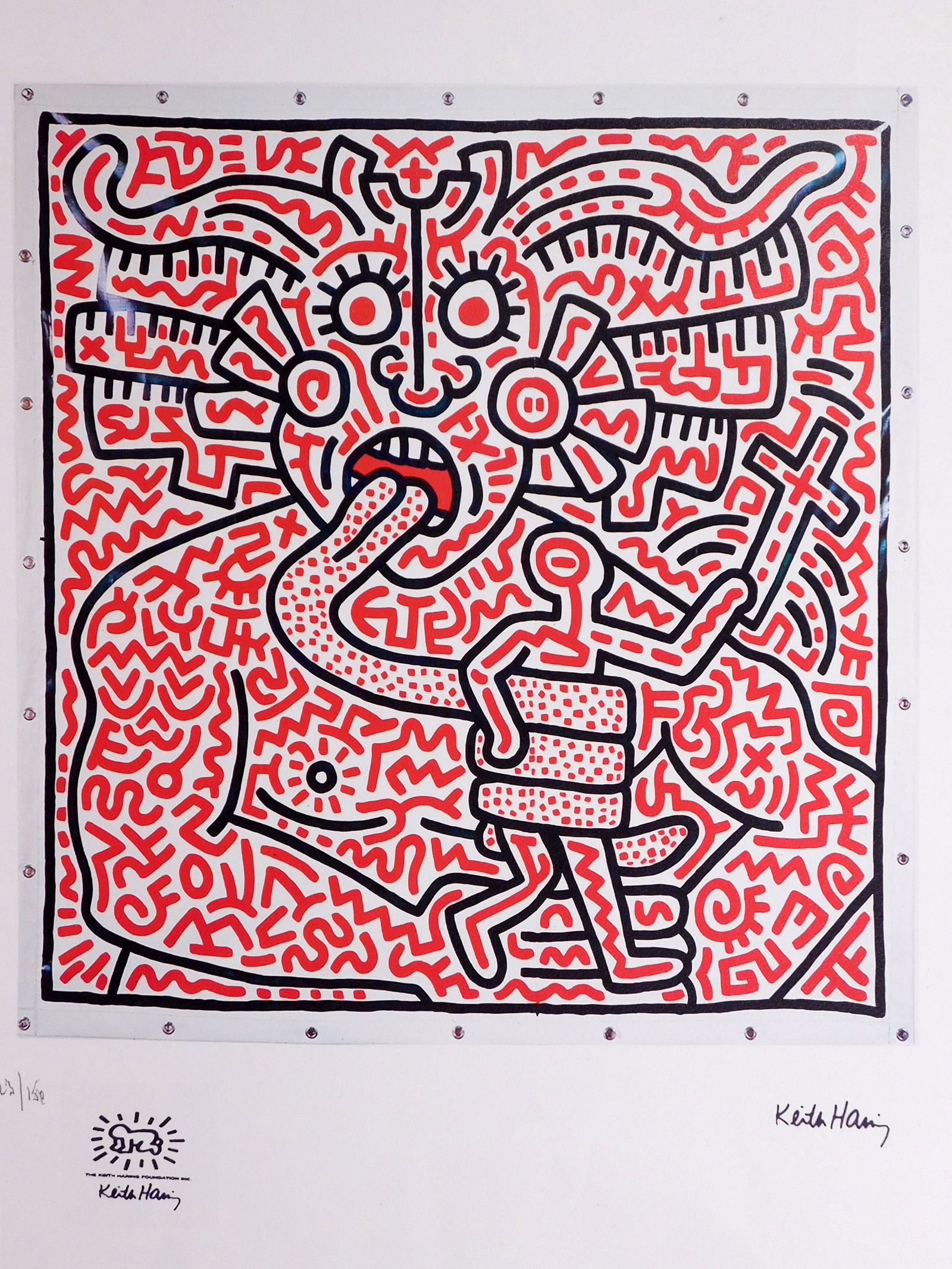 Keith Haring, After: Medusa: Kieth Haring (1958-1990) (After): Screenprint on vellum depicting Medusa, numbered in pencil #23 of 150 copies, with the artist's signature and the blind stamp of his foundation printed in the plate.