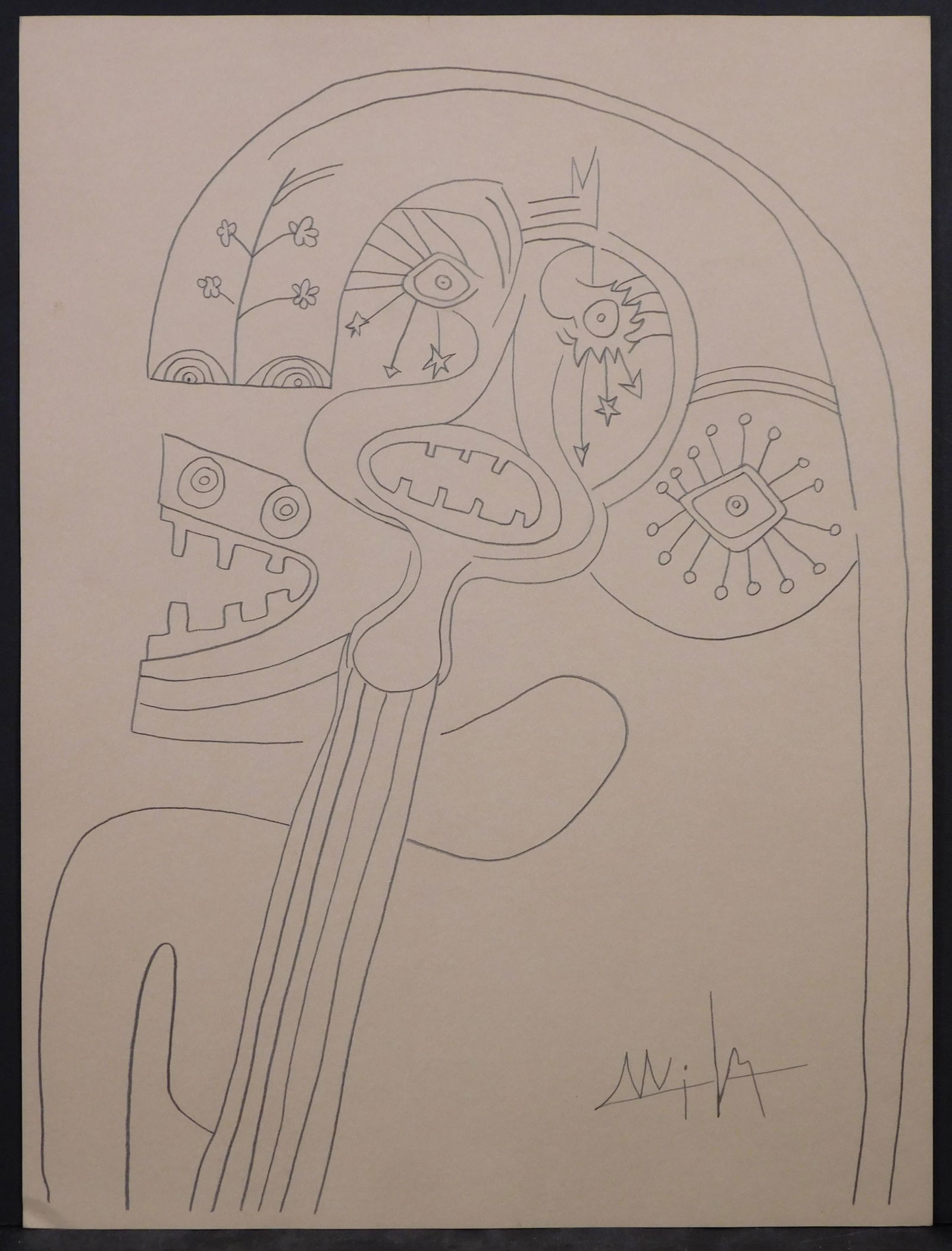 Wifredo Lam, Attributed/Manner of: Surrealist Figures ( Guitar face) (1 of 3)