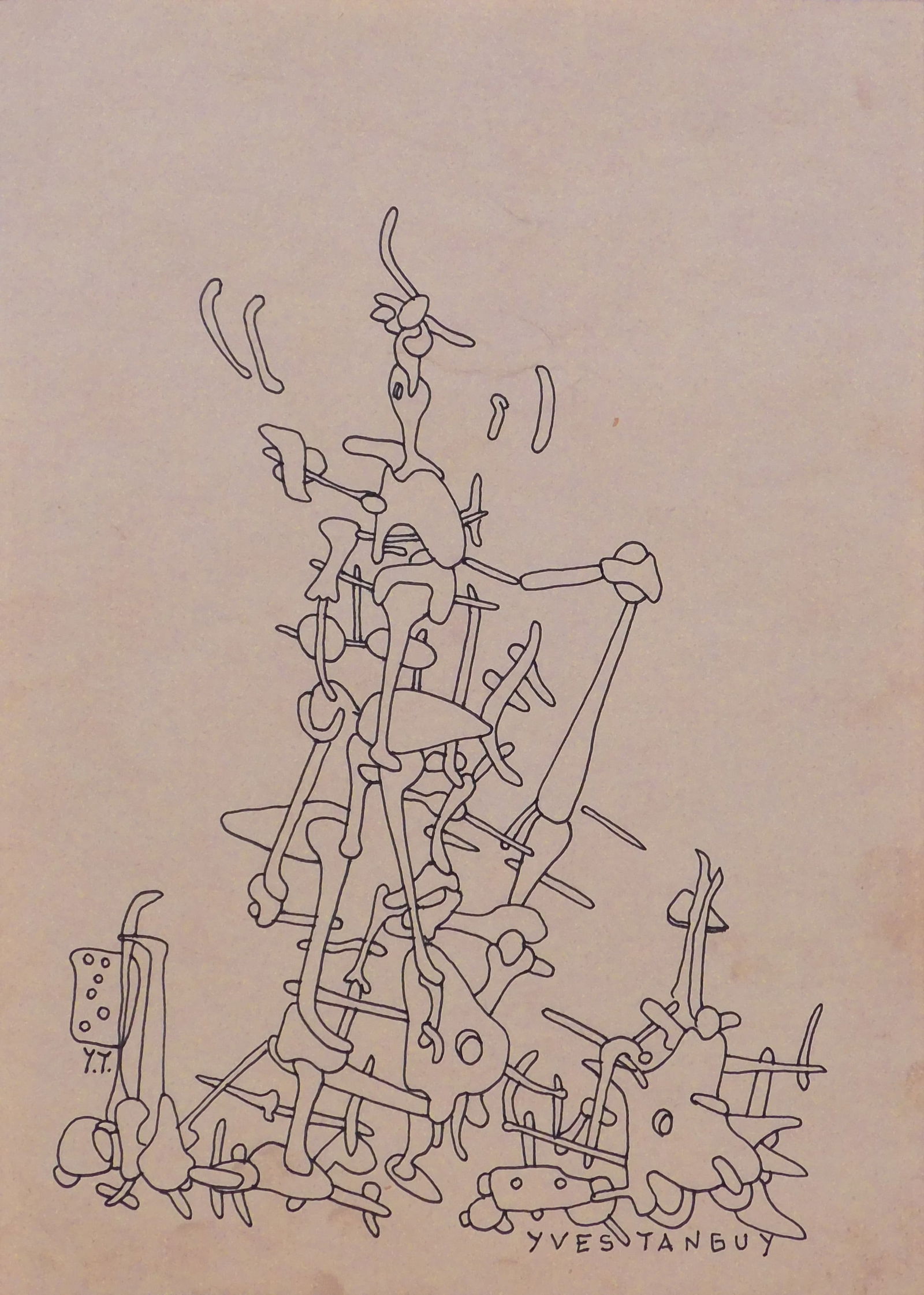Yves Tanguy, Attributed/ Manner of: Surreal Forms: Yves Tanguy (French, 1900-1955) Attributed/ Manner of: Surreal Forms. Pen and ink on paper, signed, unframed. Yves Tanguy was the quintessential Surrealist. He was known as a sociable eccentric