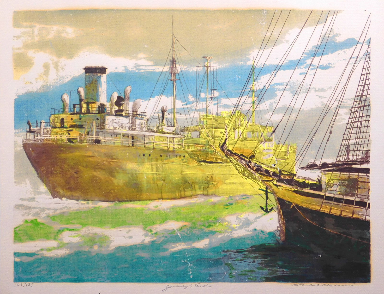 Francis Atlee Caldwell: Journey's End: Francis Atlee Caldwell (American, 1911 - 1996): Journey's End. Limited edition lithograph, Signed, titled, and numbered (182/185) below, unframed. Frank Caldwell was active in California, and is