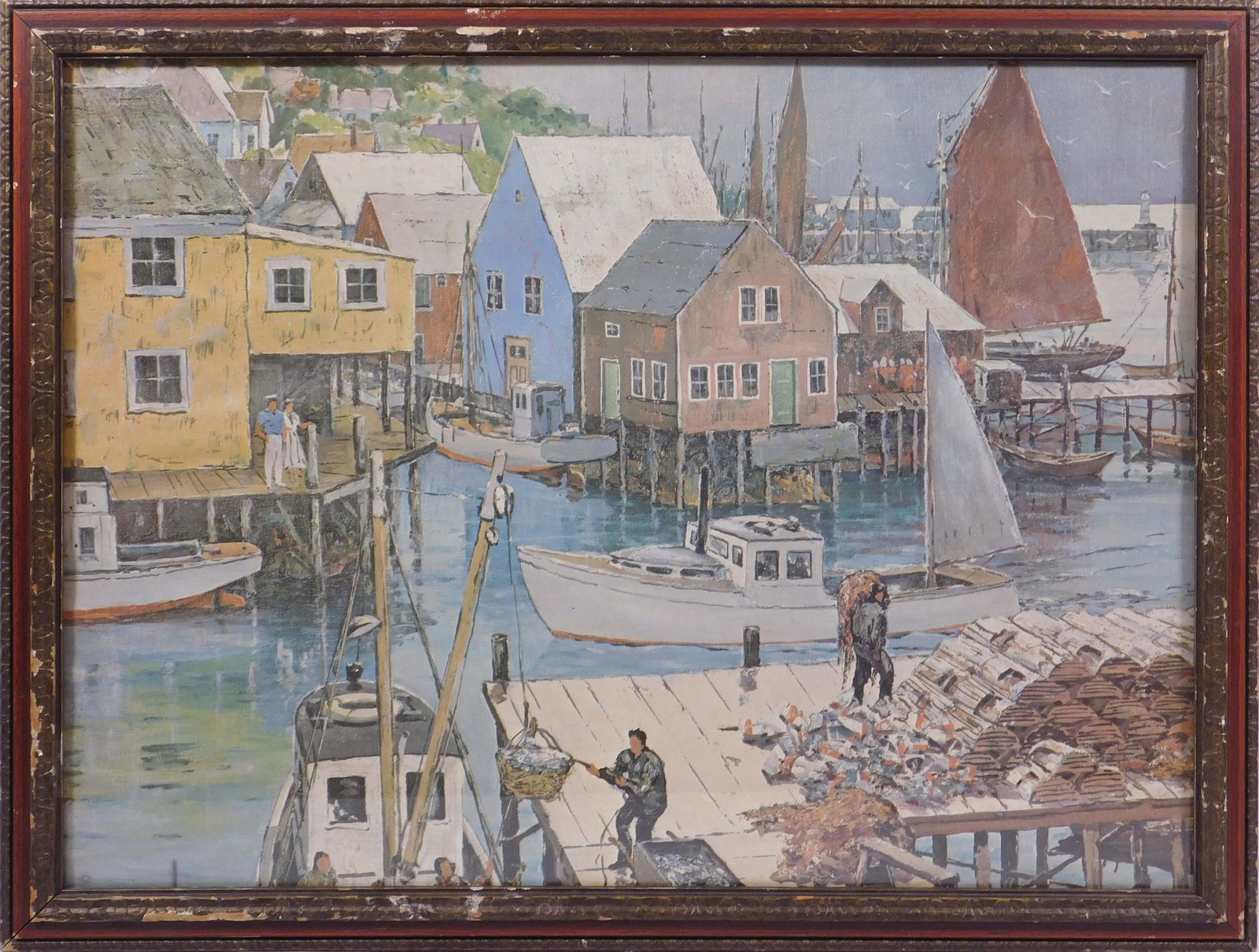 Gloucester Harbor: Gloucester Harbor. Offset lithograph reproduction on paper, framed. 16x21; 19x23.5 inches framed