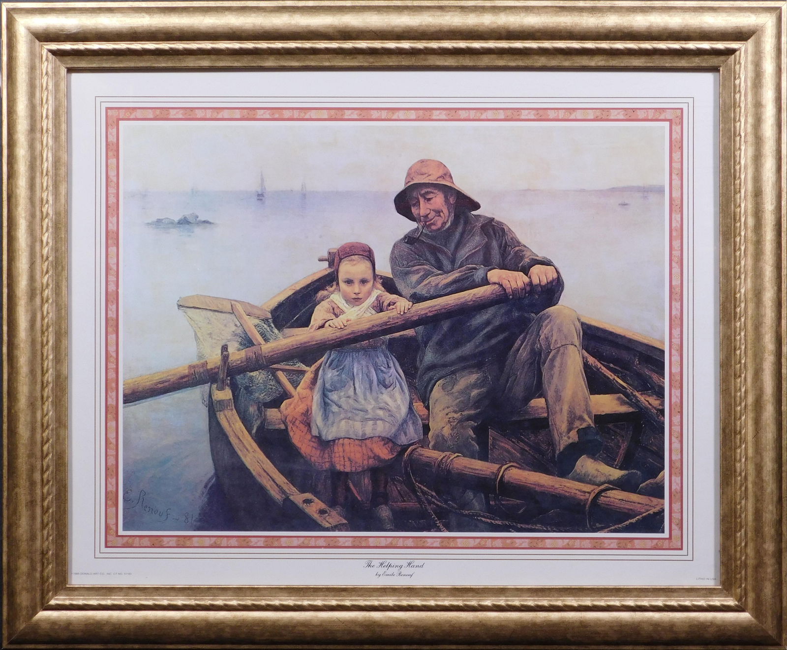 Emile Renouf : The Helping Hand: Emile Renouf (French, 1845 - 1894): The Helping Hand. Offset lithograph, signed in plate. Printed by Donald Art Co. in 1998. Emile Renouf was a French realist artist known for his depictions of