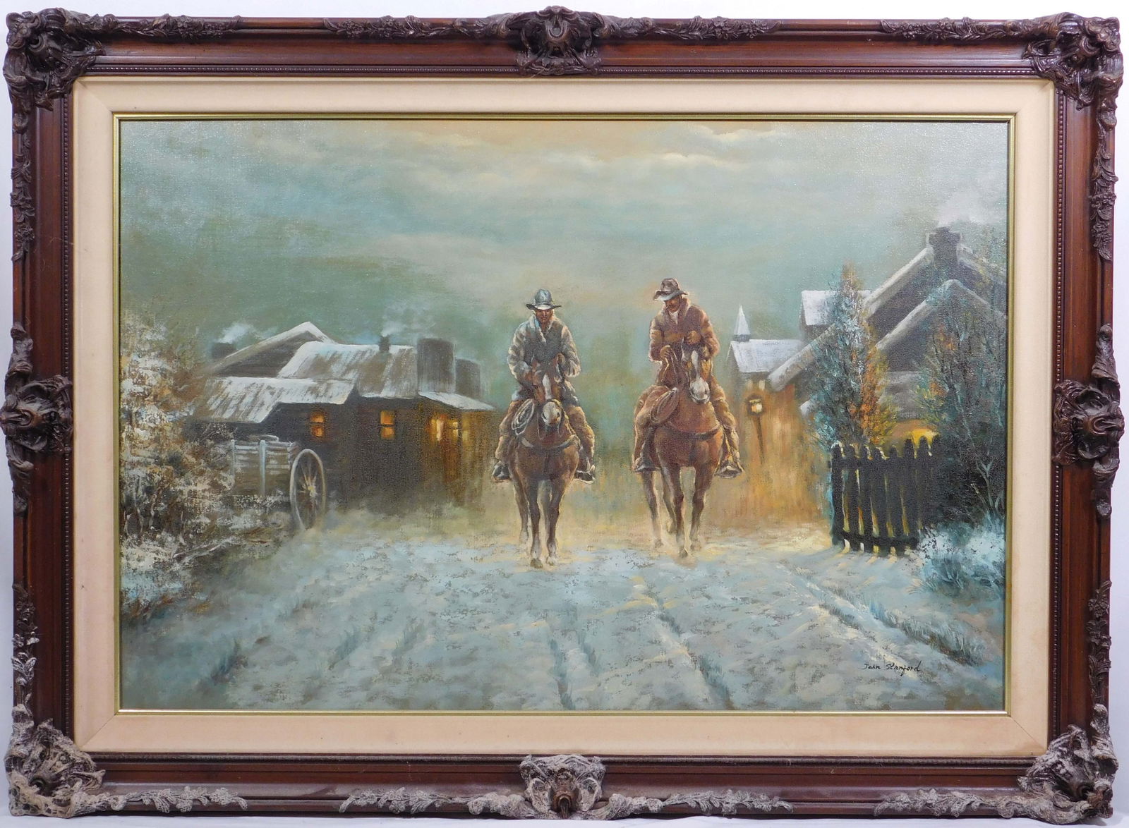 John Stanford: Heading Home: John Stanford (American, b 1947): Heading Home. Oil on canvas signed lower right, verso shows title and numbered 133, framed. John Stanford is known for Realist style landscape and coastal view