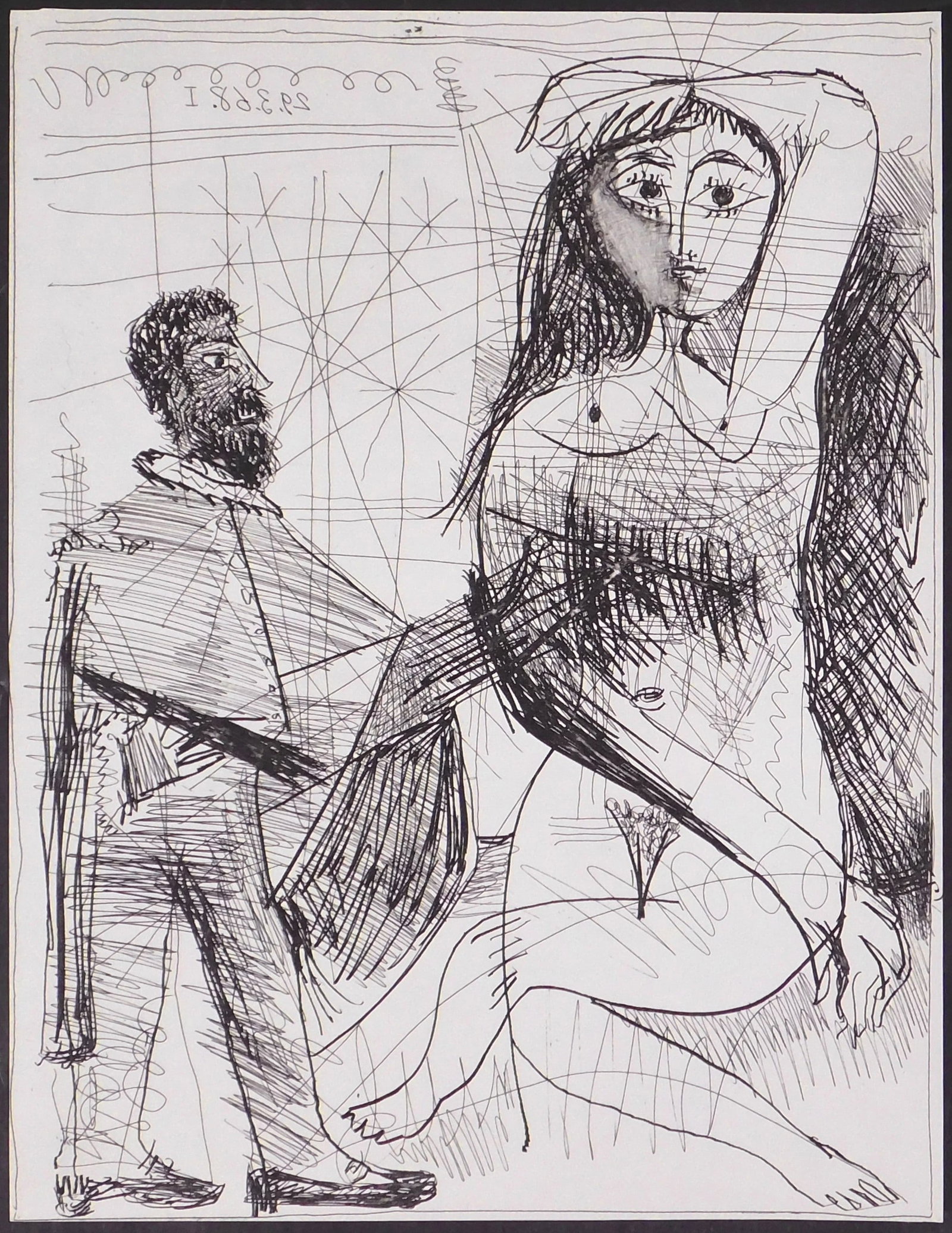 Pablo Picasso: Homme et nue: Pablo Picasso (Spanish, 1881-1973): Homme et nue, 1970. Offset lithograph from an unknown edition, unsigned, unframed. This print is accompanied by a document from Grand Galerie 10.5 x 8 inches