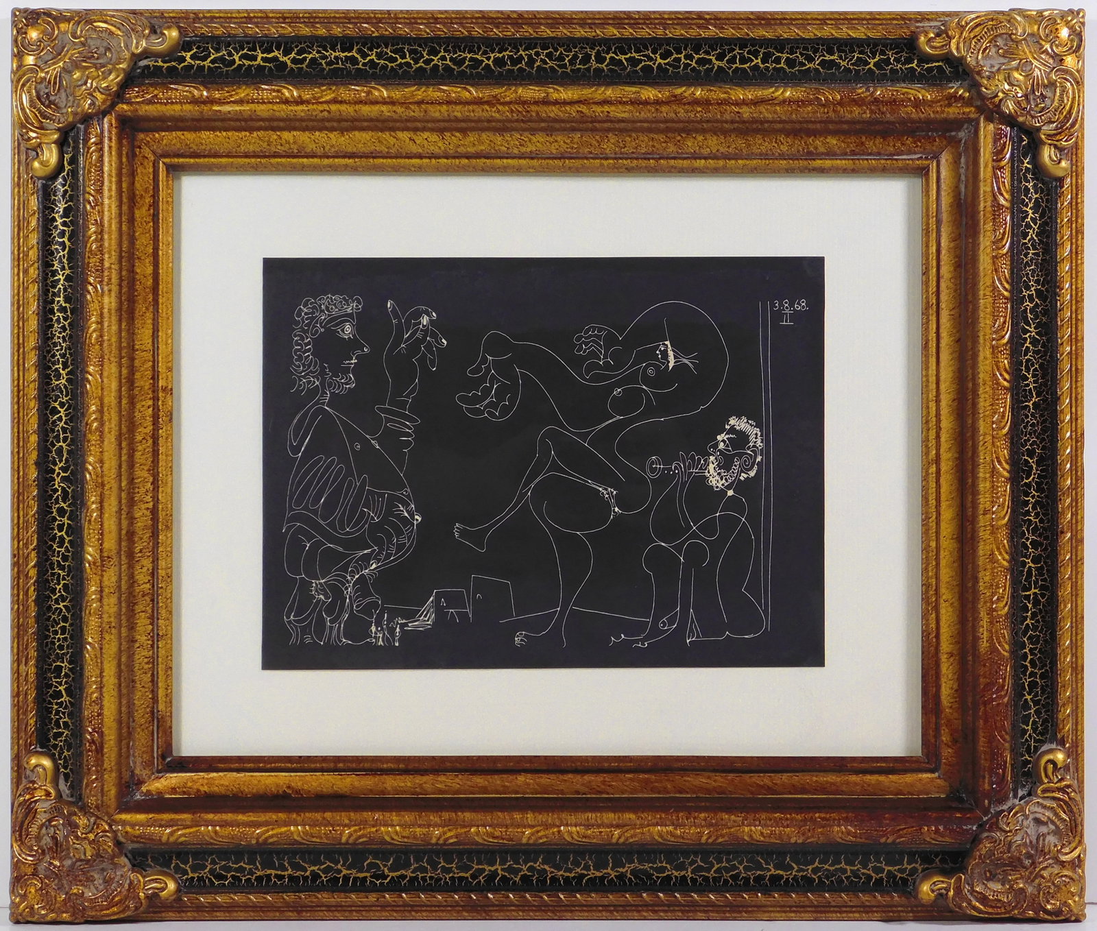 Pablo Picasso: Abstract Figures: Pablo Picasso (Spanish, 1881-1973): Abstract Figures. Lithograph on paper, unsigned, mounted to matboard and framed. 16.5 x 19.5 inches framed; 7.5 x 10.25 inches print. Collection of a California Gen