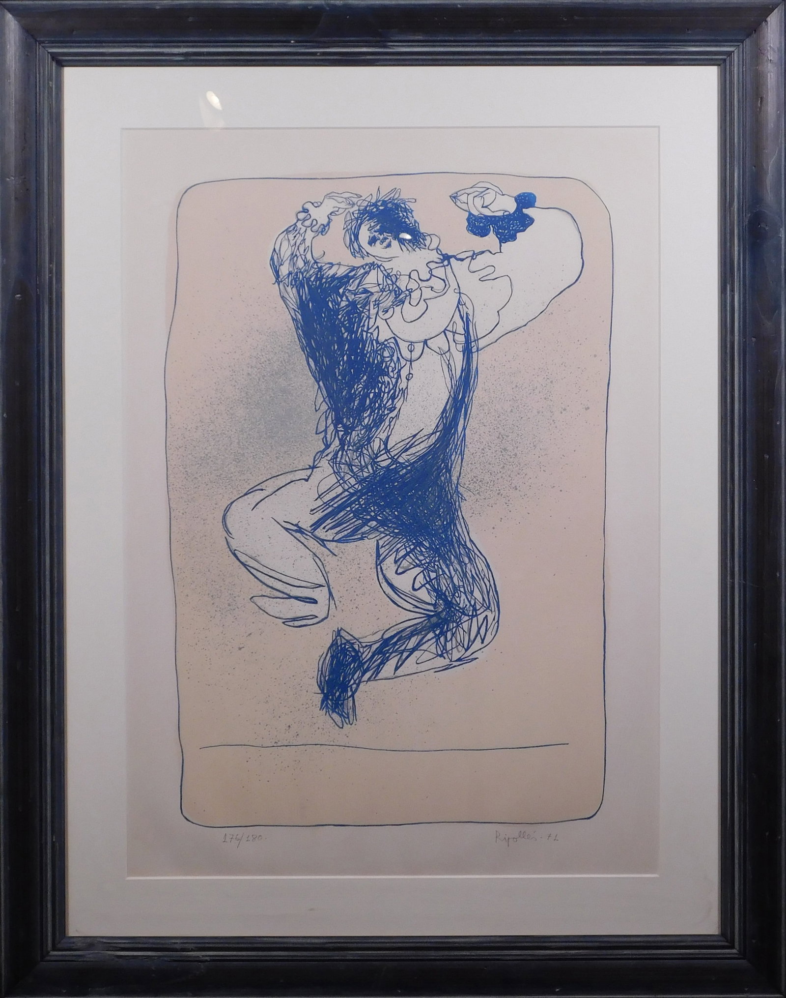Juan Ripolles: Harlequin Leaping: Juan Ripolles (Spanish, 1932): Harlequin Leaping, 1971. Serigraph on paper Signed, dated, and numbered (175/180) in pencil below, framed and matted. Juan Ripolles was born in September 1932 in Castell