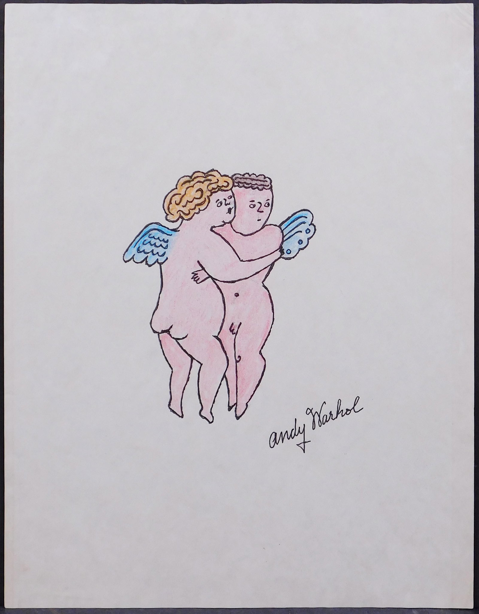 Andy Warhol, attributed: In The Bottom of My Garden: Andy Warhol (American, 1928-1987) attributed: In The Bottom of My Garden, two puti. Pen and ink and colored pencil on paper, signed below, unframed. Andrew Warhola was an American artist, director and
