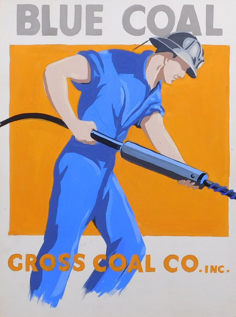 D. J. Gross: Blue Coal: D. J. Gross (American, 20th Century): Blue Coal, 1946. Gouache on illustration board. Signed on mat board support. 20 x 15 inches matboard; 13 x 10 inches illustration board. Private collection, Madis