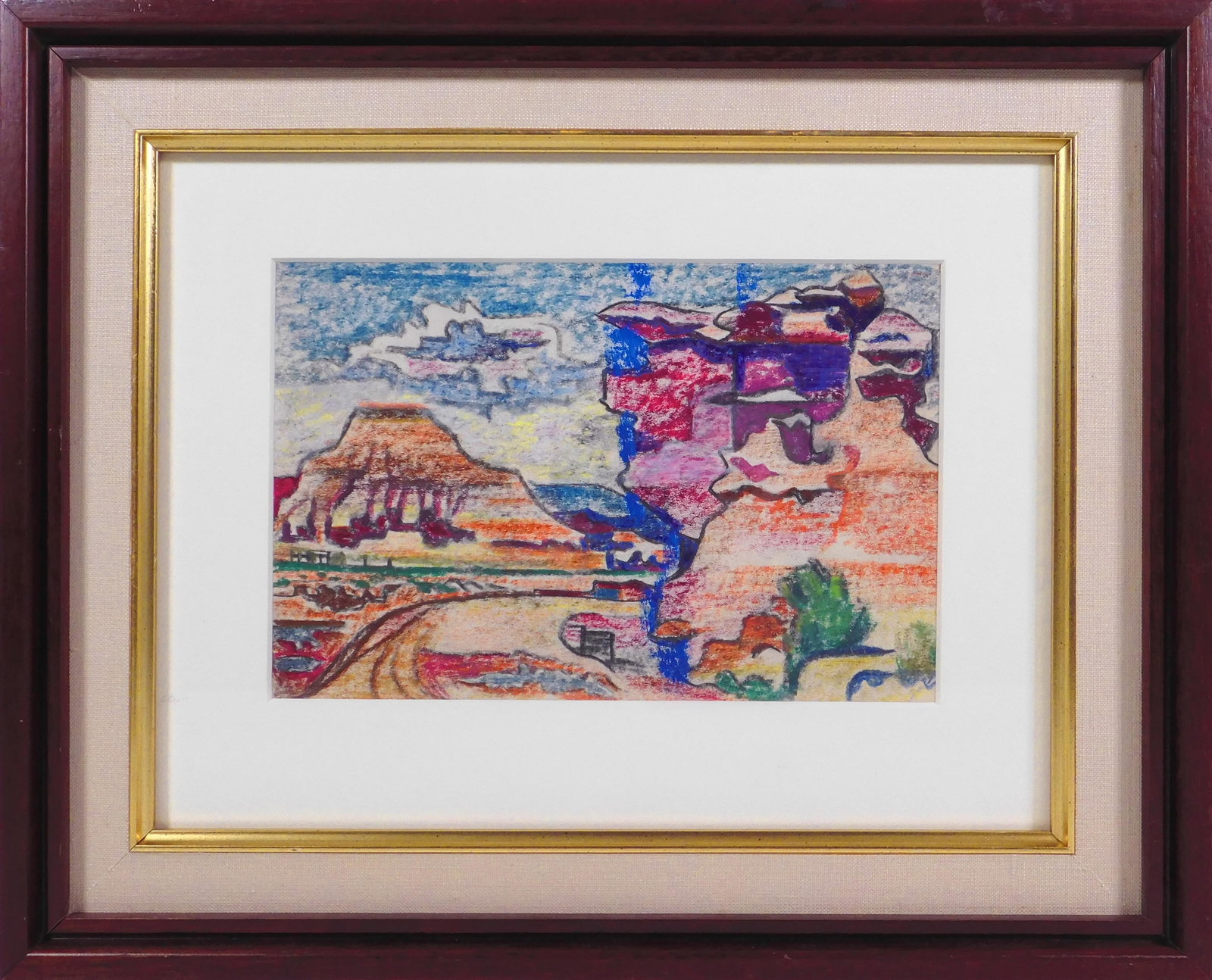 Erle Loran: Desert Landscape: Erle Loran (American, 1905-1999): Desert Landscape. Oil pastel on paper, unsigned, framed, provenance attached to the frame verso. Erle Loran was an American painter and art historian. He was a profes