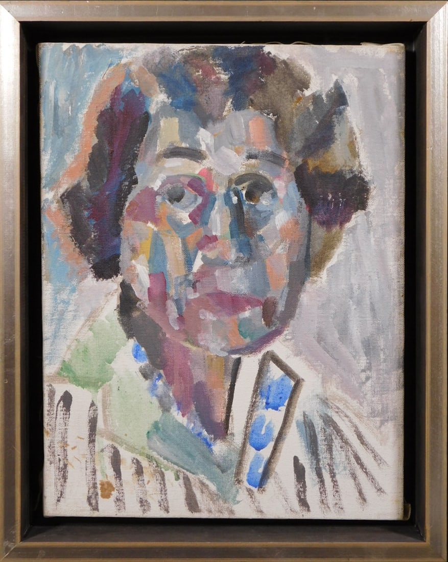 Abstract Portrait of a Woman: Abstract Portrait of a Woman, acrylic on canvas, unsigned, framed. 18.5 x 14.5 inches framed. 16 x 12 inches canvas. Private Collection, New England Good condition. NOTE: If documentation is not liste