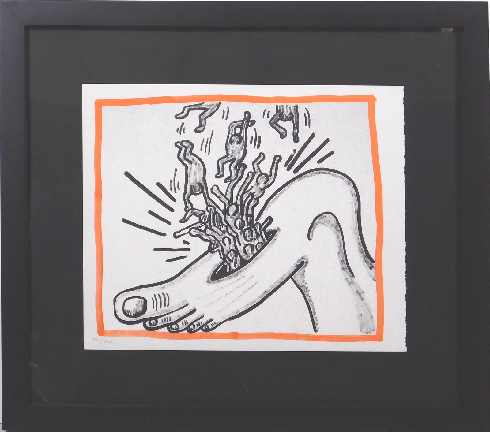 Keith Haring: Against All Odds, 1990: Keith Haring (1958-1990): Against All Odds, One image from the set titled 20 Drawings-Oct. 3, 1989. Print numbered 425/500, identified by a certificate on the back of the frame signed by Julia Gruen, 