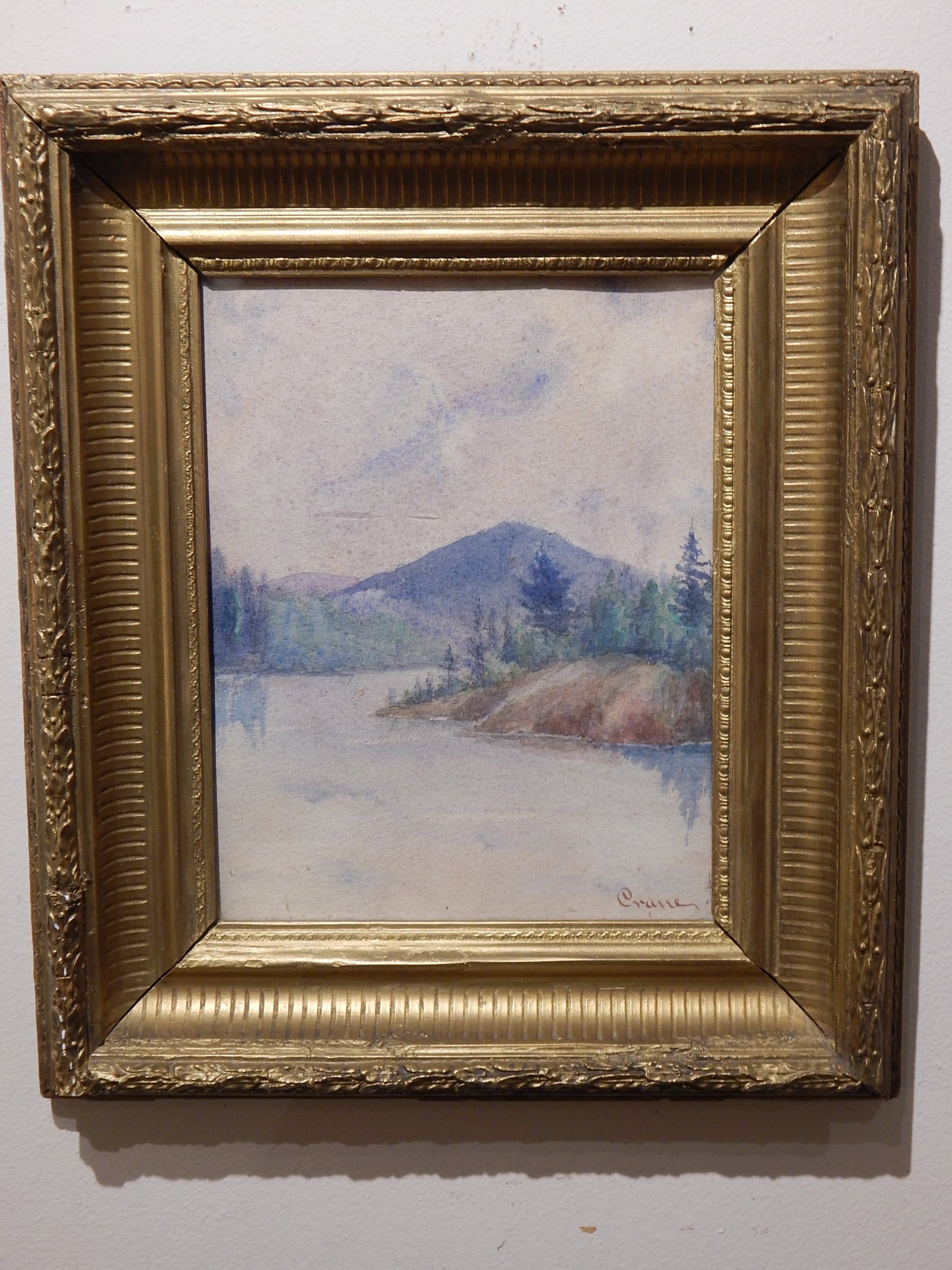 Crane: New Hampshire Mountain: Crane: New Hampshire Mountain. Watercolor, signed lower right, framed. 14.5 x 12.5 inches framed. Private Collection, New England Good aged condition NOTE: If documentation is not listed, the lot is s