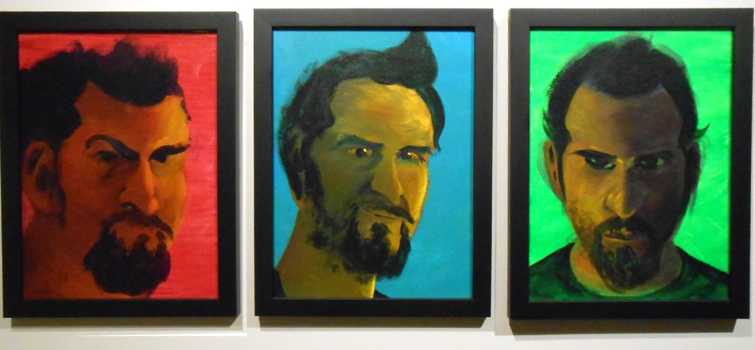 Set of 3 Colorful Portraits: Set of 3 Colorful Portraits. Acrylic on primed Masonite panel, unsigned, unframed. 8 7/8 x 12 inches, unframed. Private Collection, New England Good condition. NOTE: If documentation is not listed, th