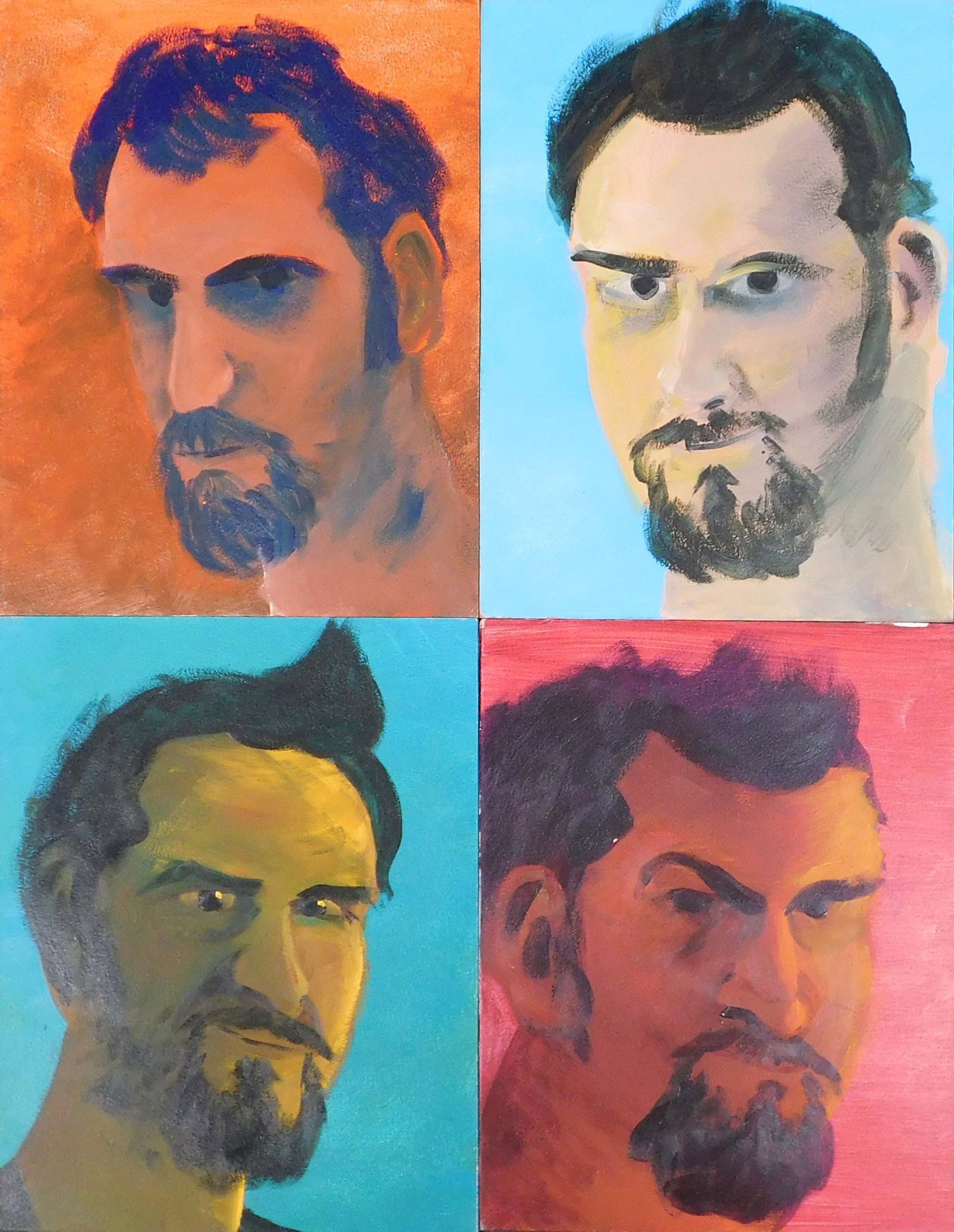 Set of 4 Colorful Portraits: Set of 4 Colorful Portraits. Acrylic on primed Masonite panel, unsigned, unframed. 8 7/8 x 12 inches, unframed. Private Collection, New England Good condition. NOTE: If documentation is not listed,