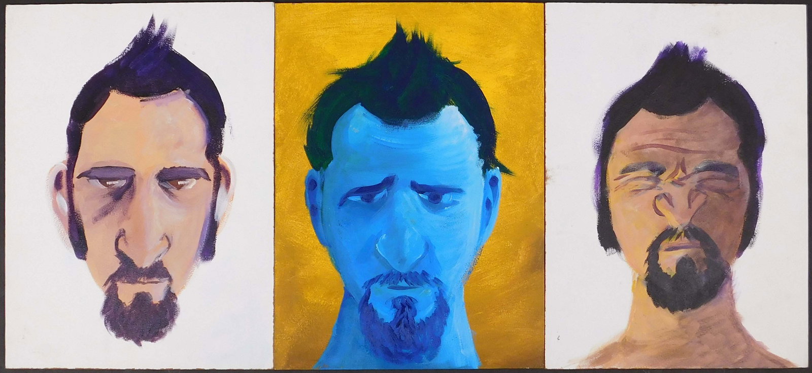 Set of 3 Colorful Portraits: Set of 3 Colorful Portraits. Acrylic on primed Masonite panel, unsigned, unframed. 8 7/8 x 12 inches, unframed. Private Collection, New England Good condition. NOTE: If documentation is not listed,