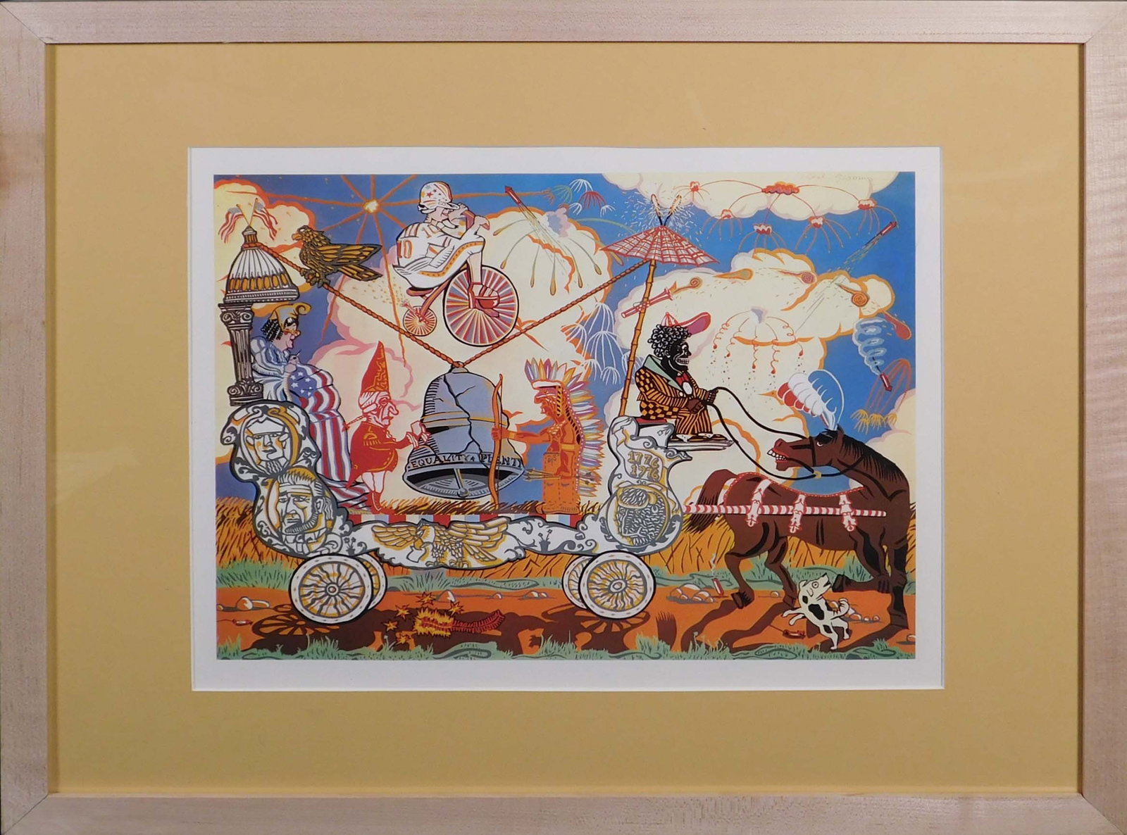Red Grooms: Bicentennial Bandwagon: Red Grooms (American, born 1937) After: Bicentennial Bandwagon, 1975 .Offset lithograph on paper from the Kent Bicentennial Portfolio: Spirit of Independence. Unsigned, framed. Copyright 1975, Lorilla