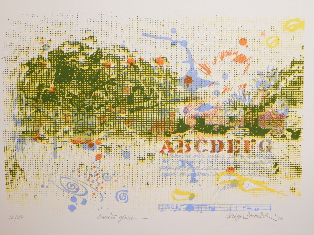 Georges Paumier: Concerto Grosso: Georges Paumier: Concerto Grosso, silkscreen on paper, number 141/250, signed and dated '76, unframed. From seventh annual RISD (Rhode Island School of Design) silkscreen portfolio in 1976. 16x20 in.