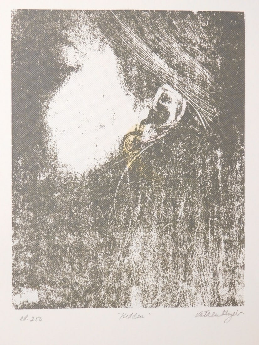 Kathleen Heydt: Hidden: Kathleen Heydt: Hidden, silkscreen on paper, edition 250, signed, unframed. From seventh annual RISD silkscreen portfolio in 1976. 20x16 in. paper Private collection, Boston. Good Condition. NOTE: If