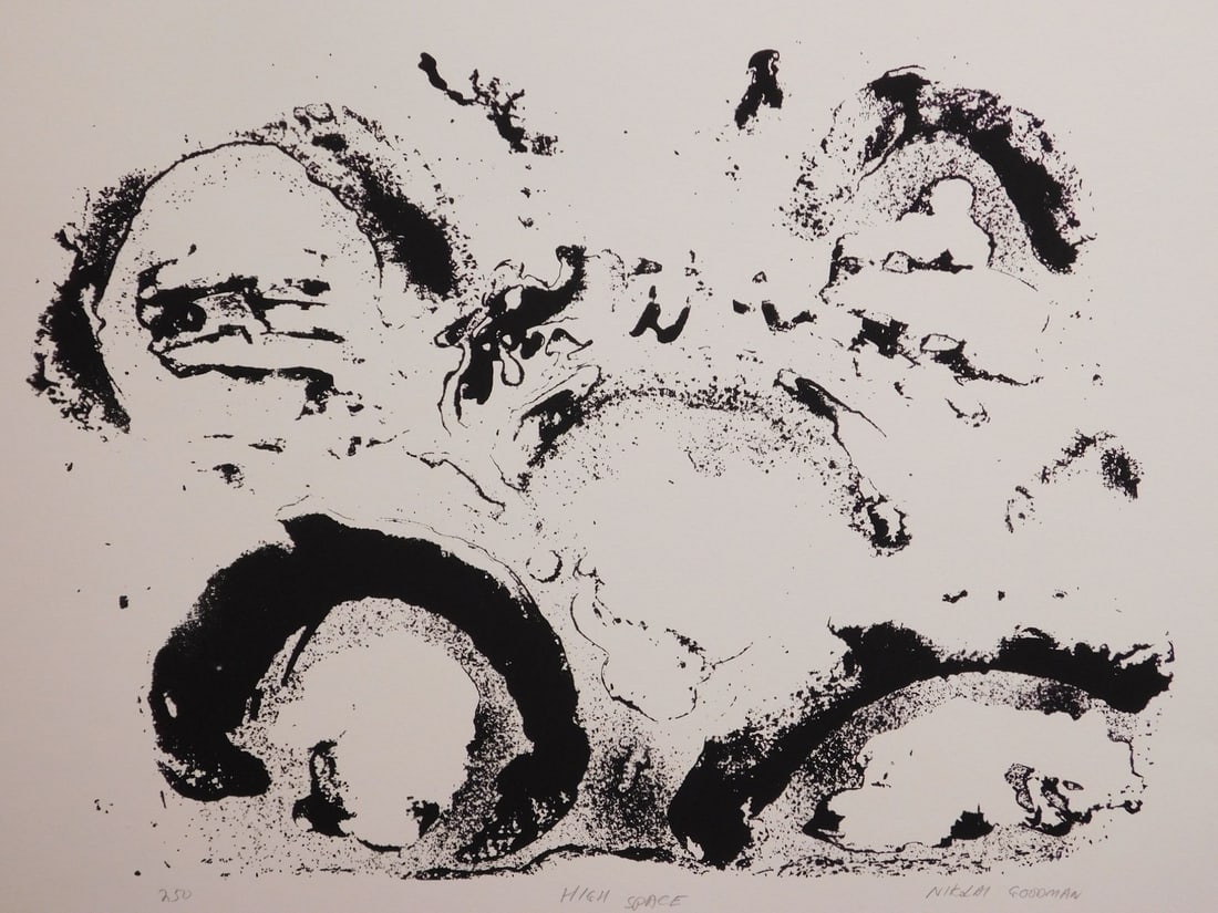 Nikolai Goodman: High Space: Nikolai Goodman: High Space, silkscreen on paper, edition of 250, signed, unframed. From seventh annual RISD silkscreen portfolio in 1976. 16x20 in. paper Private collection, Boston. Good Condition. N