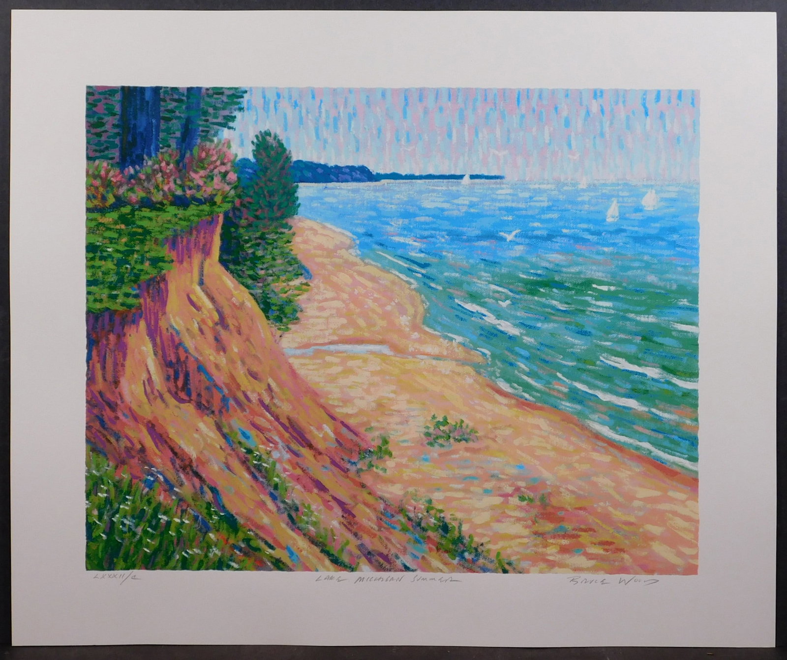 Bruce Wood : Lake Michigan Summer: Bruce Wood (American, 20th Century): Lake Michigan Summer. Silk screen print on heavy paper, printed by AFA Press, signed, numbered (LXXXII/C), and titled in pencil below, unframed. This print is one