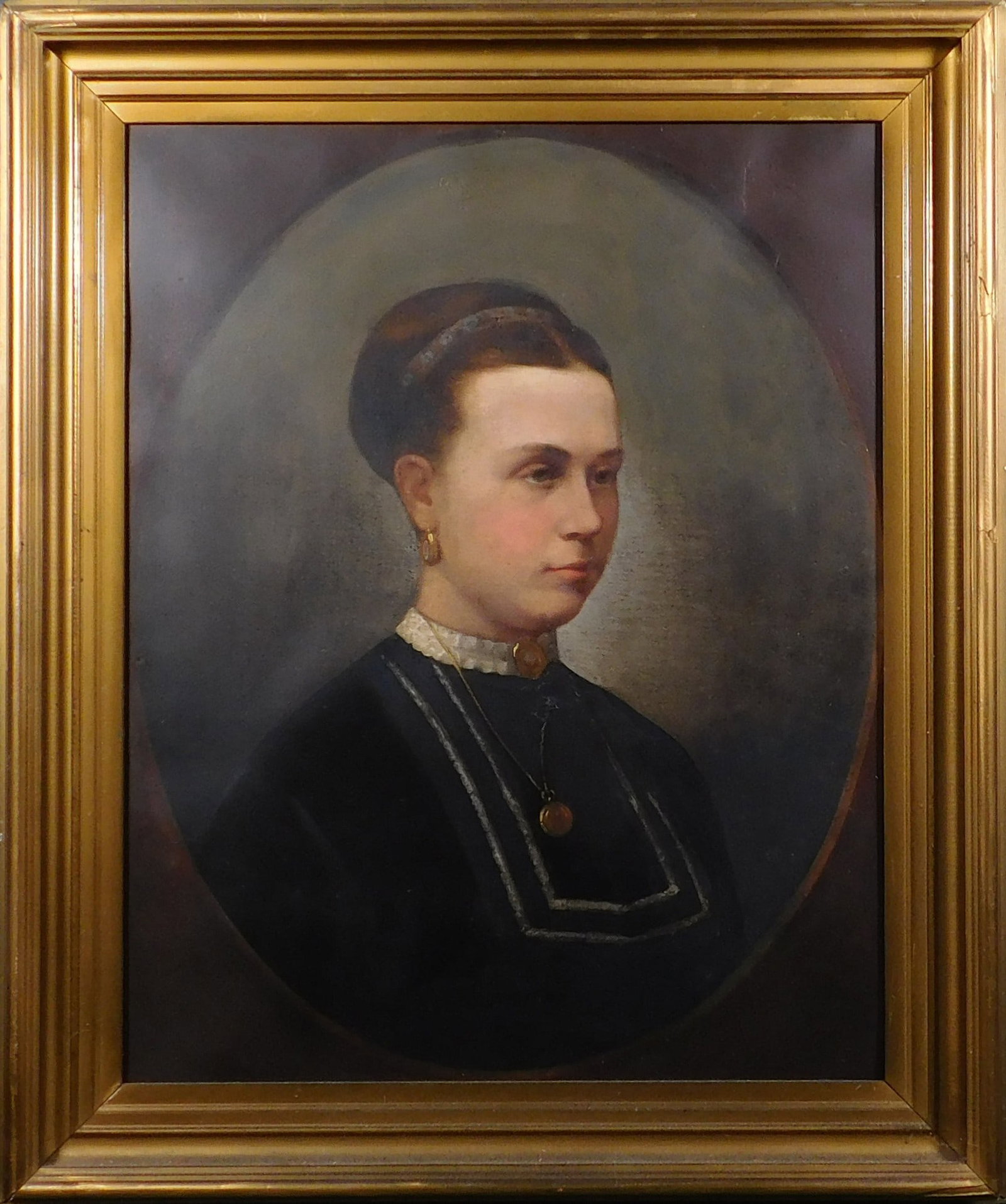 Portrait of Mrs. Mering: Portrait of Mrs. Mering. Late 19th Century. Oil on canvas, framed. 30 x 25 inches framed; 25 x 20 inches canvas. Private collection, Boston, MA, USA. Excellent restored condition; several areas of