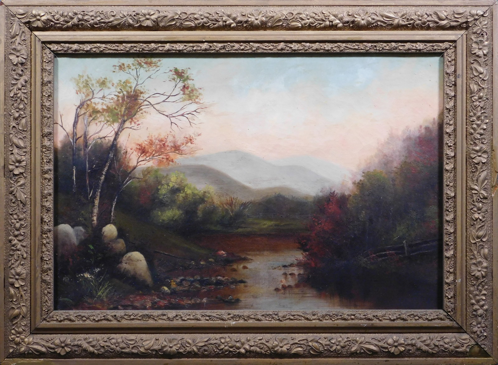 Tonalist Valley Scene: Tonalist Valley Scene: Oil on canvas, late 19th Century, framed. 16.5 x 22.5 inches framed; 12 x 18 inches canvas. Private collection Boston, Ma, USA. Very good condition, considering age; light