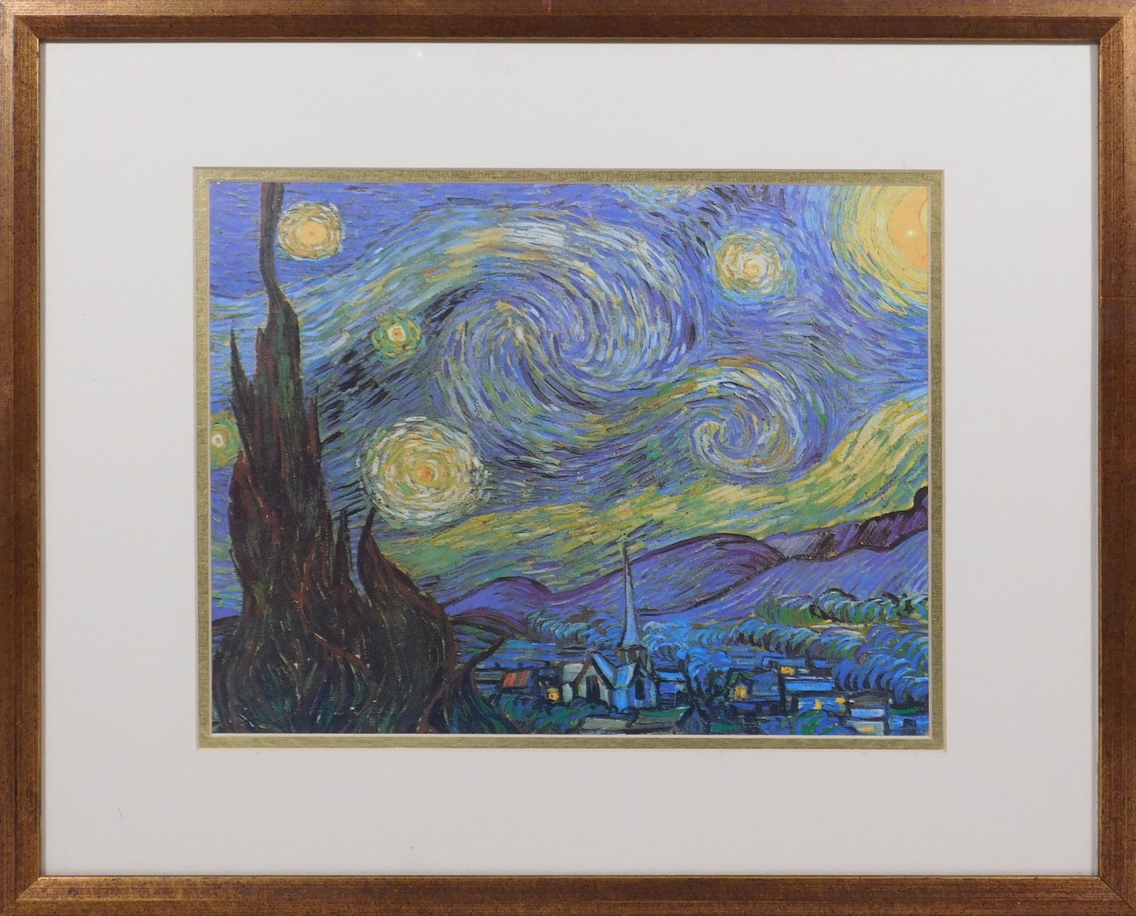 Vincent van Gogh: The Starry Night: Vincent van Gogh (Dutch, 1853-1890): The Starry Night. Offset lithograph, unsigned, framed. Vincent van Gogh was a Post-Impressionist painter who is among the most famous and influential figures in th