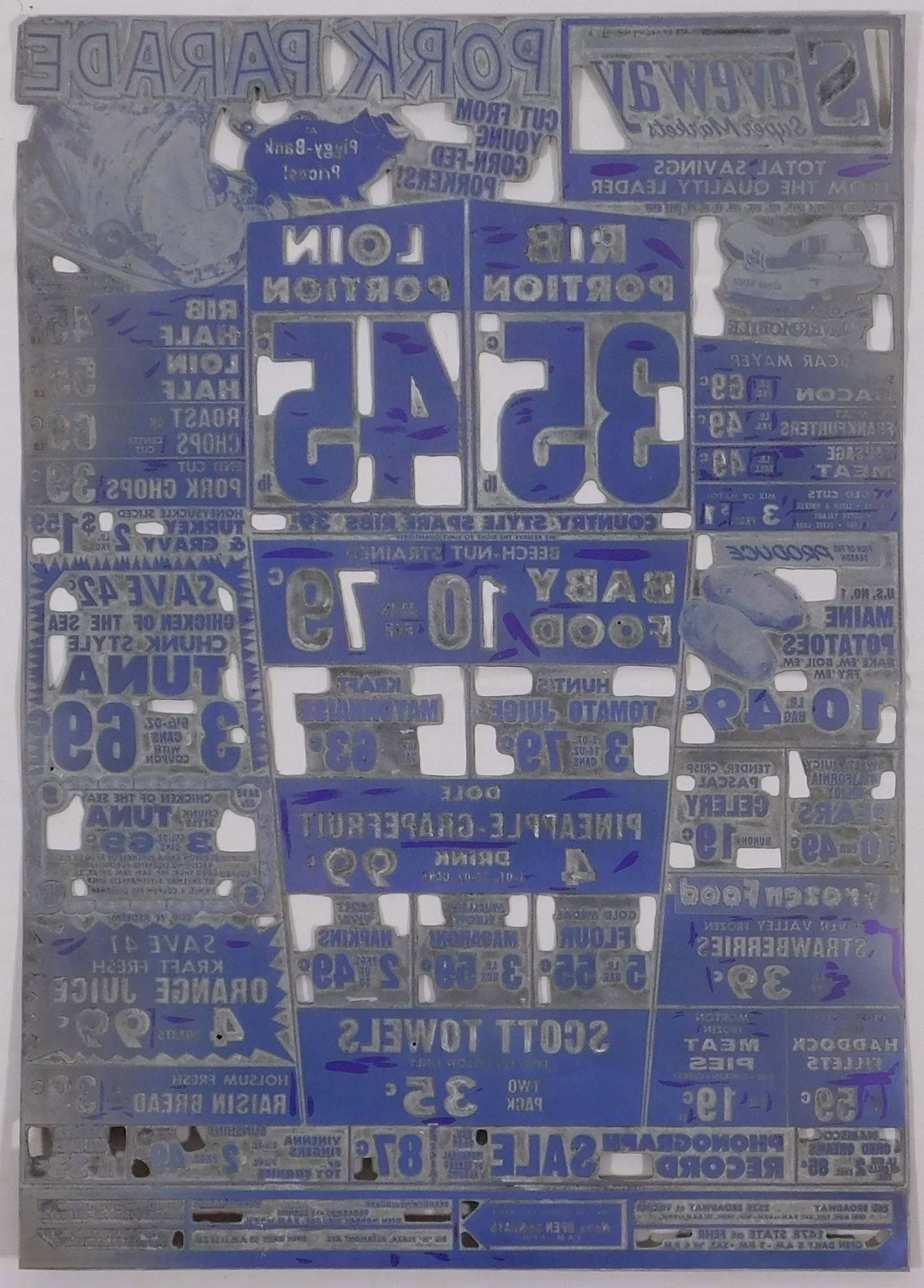 Saveway Square Market Mid Century Pop Art: Saveway Square Market Mid Century Pop Art Steel engraving plate. Engraving plate from mid century newspaper production line. 22 x 15 inches. Private collection, New England, USA. Good condition the